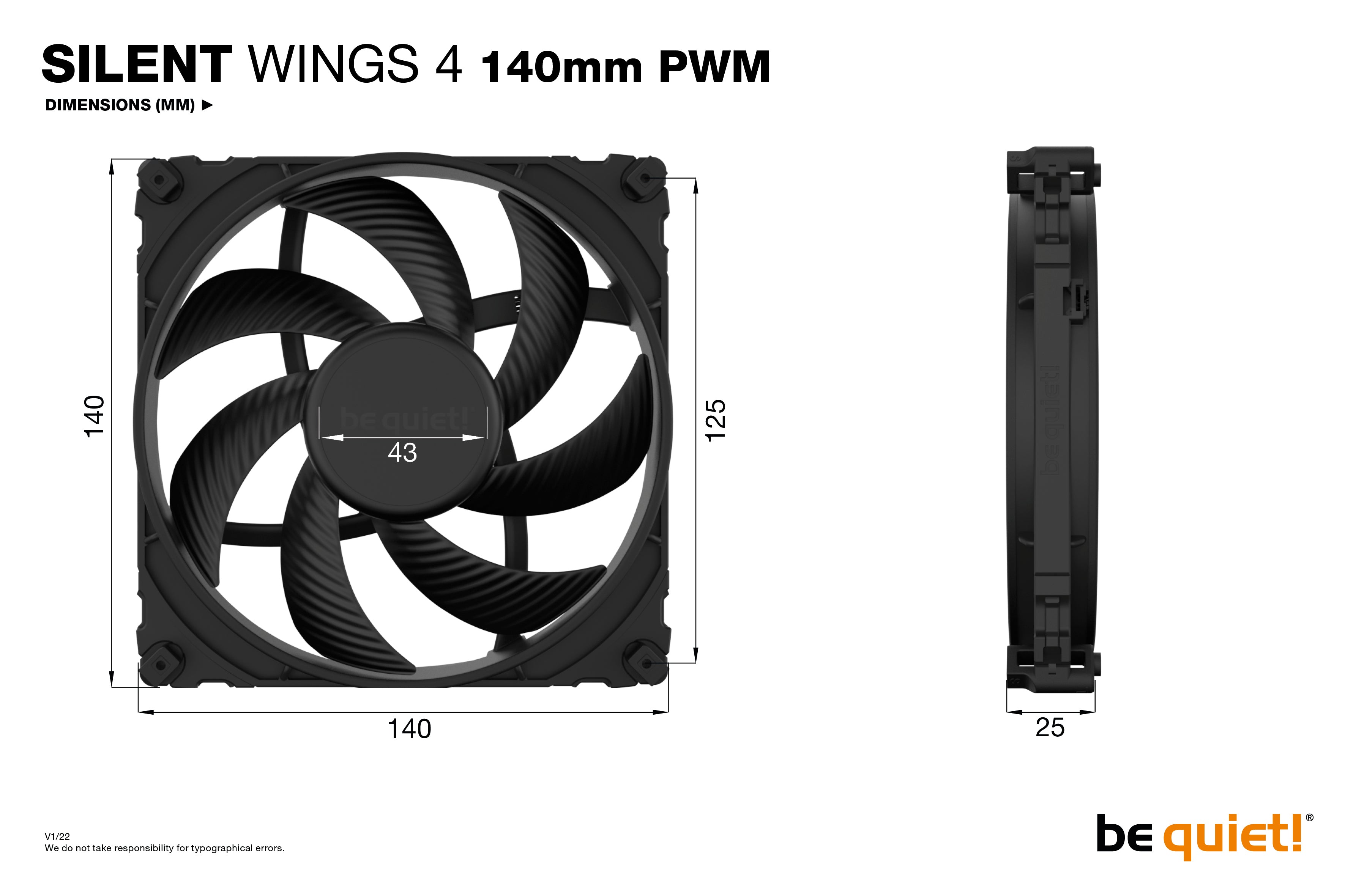 Svart 1 styck be quiet! BL096 4260052188880 Kylsystem för Datorer SILENT WINGS 4 | 140mm PWM www.electricalstuff.se Elect
