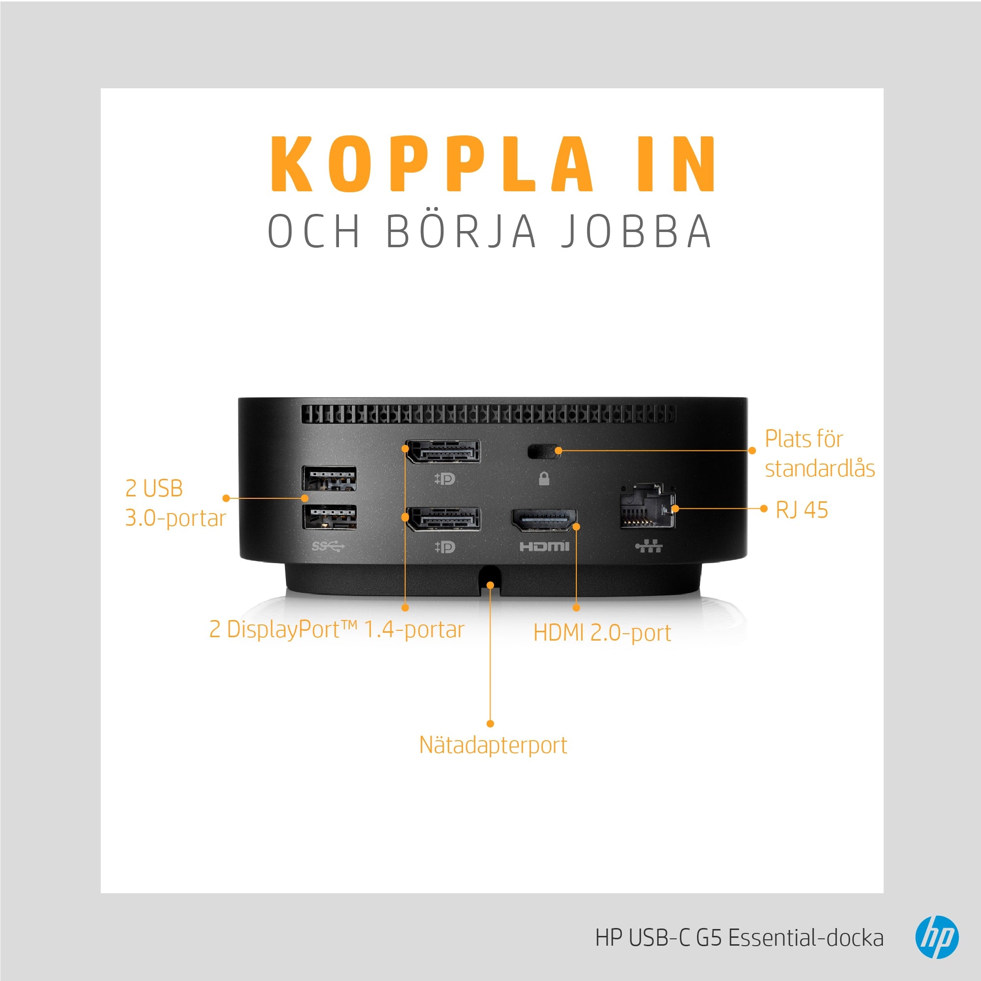 ElectricalStuff.se HP USB-C G5 grundläggande dockningsstation HP 72C71AA#ABB 3523210105695|0197029013002|197029013002 Dock