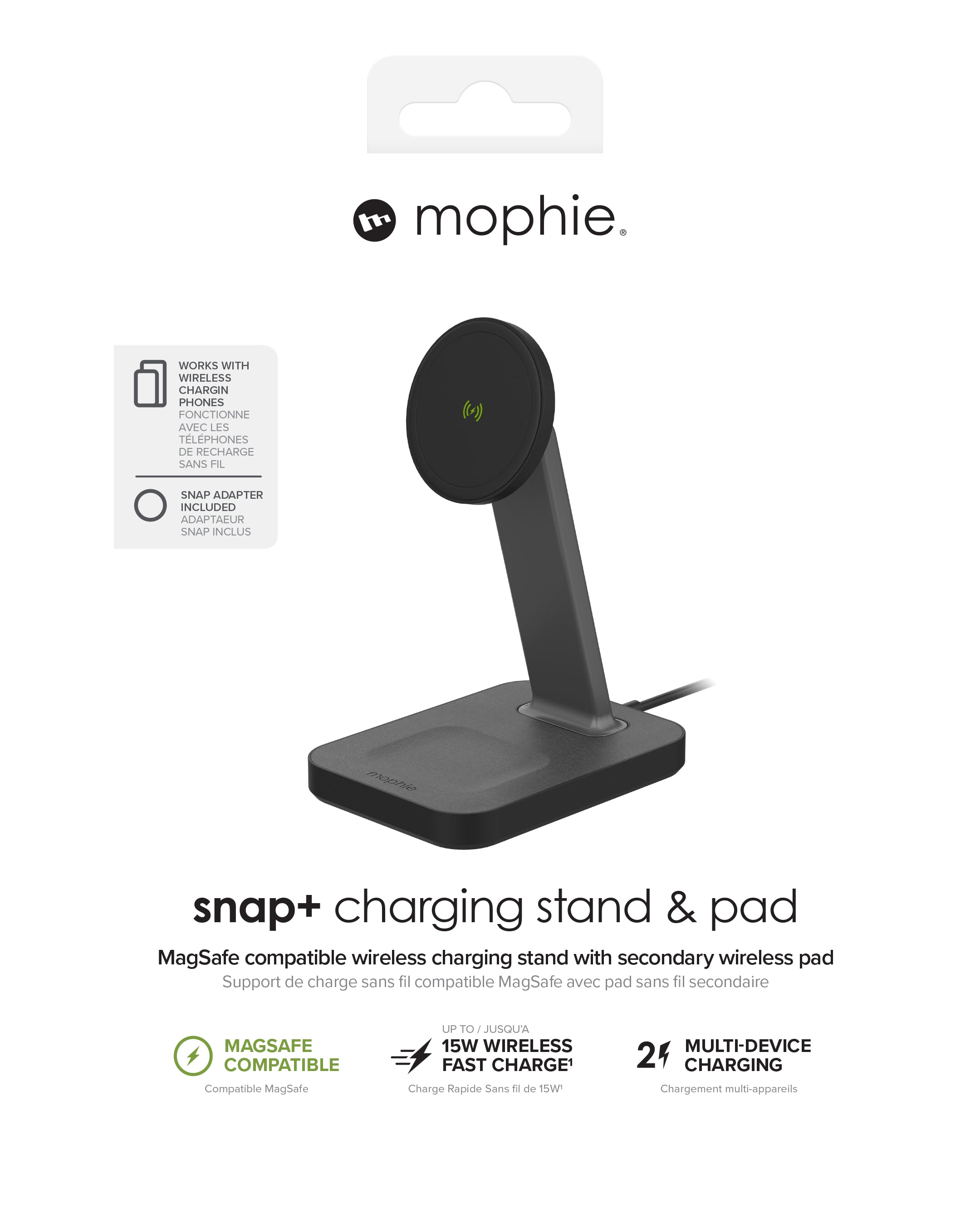 uff.se mophie 401309751 mobilladdare Headset, Smartphone Svart AC Trådlös laddning Snabb laddning inomhus mophie 401309751