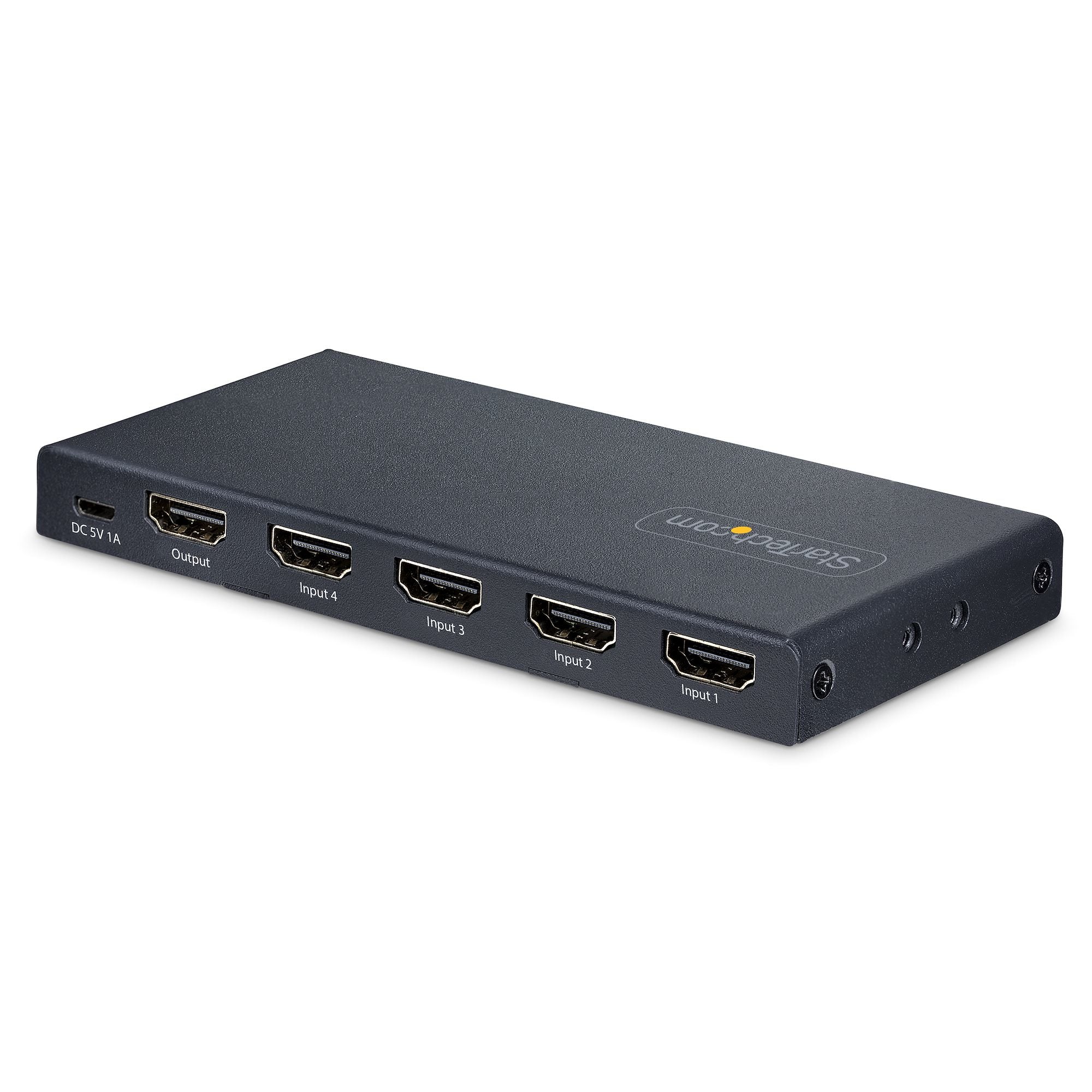 K 60 Hz UHD, HDMI-switch 4 in 1 ut, automatisk/manuell källväxling, strömadapter och fjärrkontroll ingår StarTech.com 4PORT-