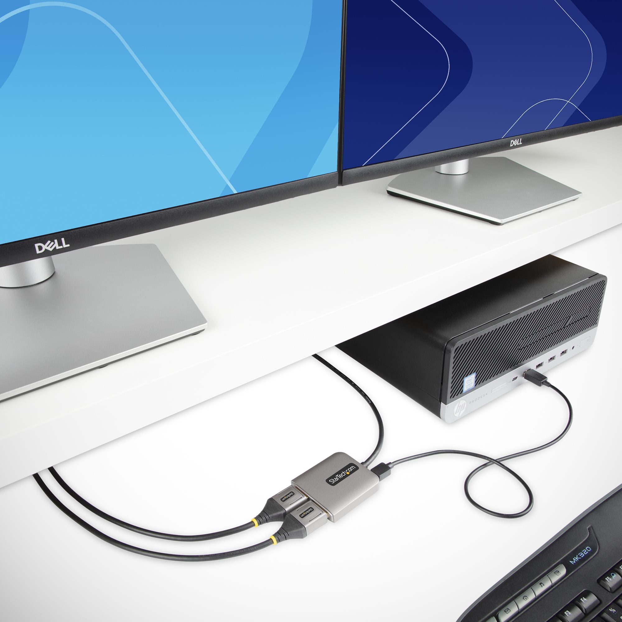 kärmar, DisplayPort till 2x DP-adapter för flera bildskärmar, dubbel 5K 60 Hz MST-hubb för dator, extra lång inbyggd kabel -