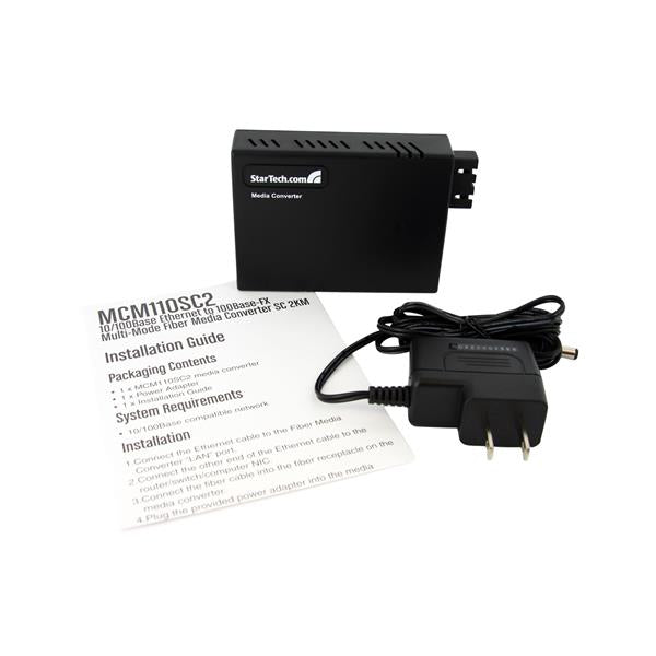 tarTech.com MCM110SC2 mediakonverterare för nätverk 100 Mbit/s 1310 nm Flerläge Svart StarTech.com MCM110SC2EU 0065030836838