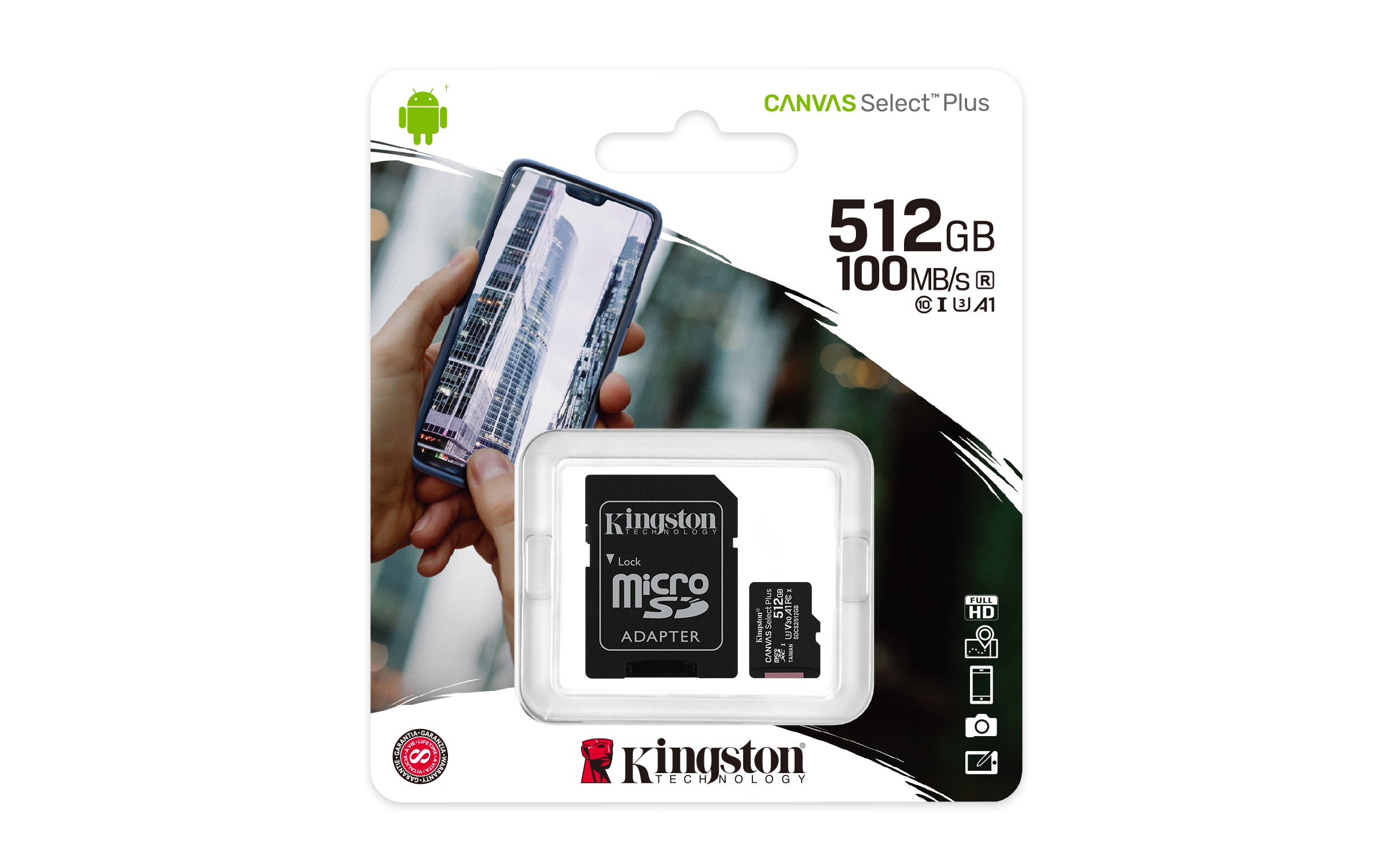 C UHS-I Klass 10 Kingston Technology SDCS2/512GB 0740617298727|740617298727 Flashminne Canvas Select Plus www.electricalst