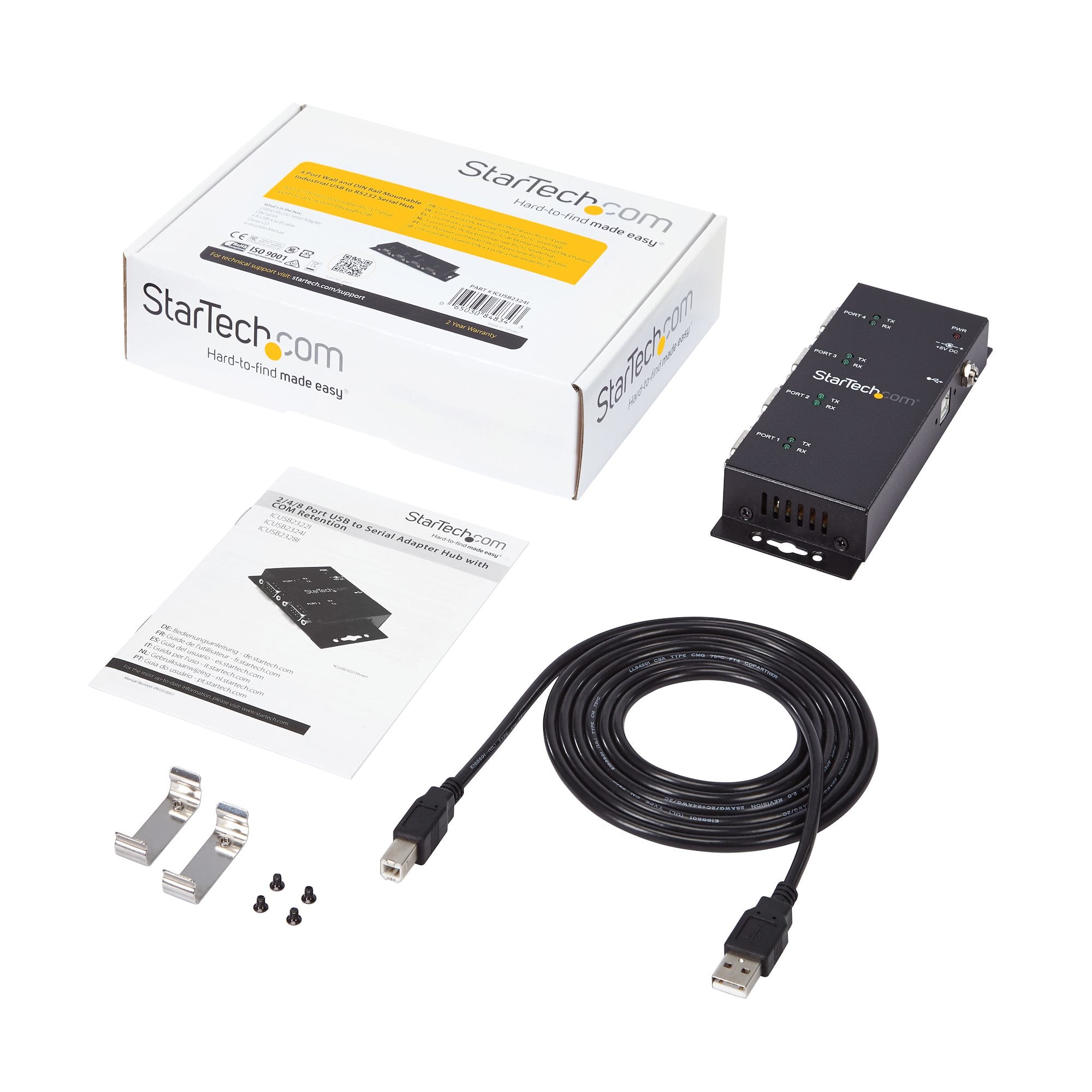 pterhubb med 4 portar - Industriell DIN Rail och väggmonterbar StarTech.com ICUSB2324I 0065030848343|065030848343|4058829197
