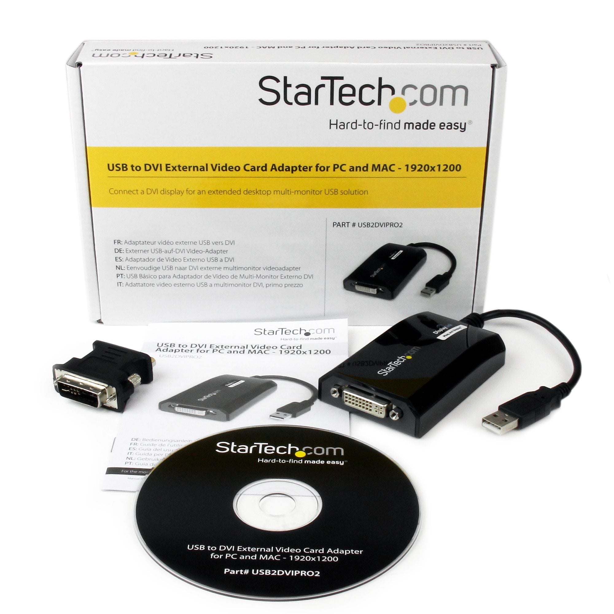 SB till DVI-adapter - externt USB-videografikkort för PC och Mac - 1920x1200 StarTech.com USB2DVIPRO2 0065030848008|06503084