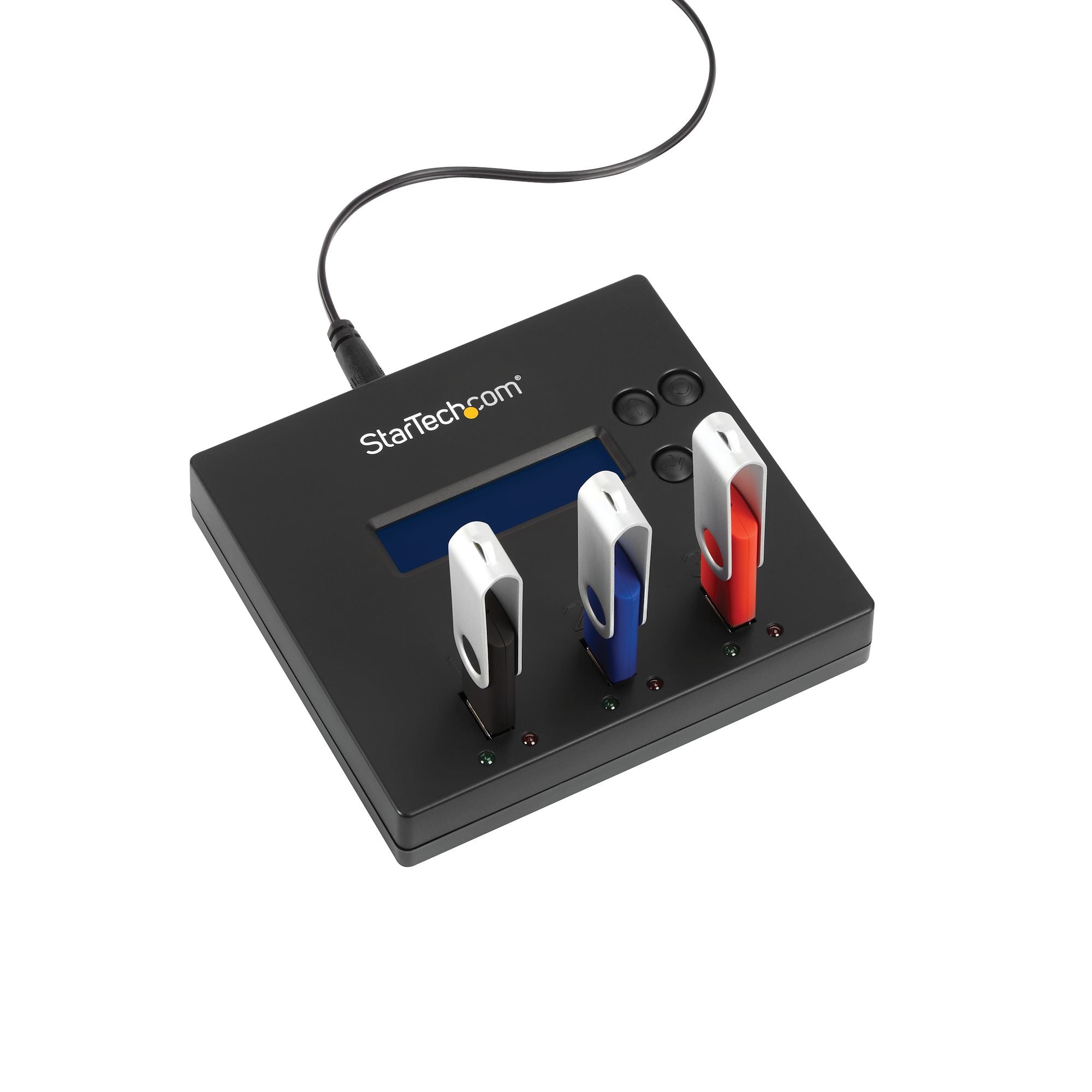 av flera USB-minnen, kopiering av system, filer och hela hårddiskar vid 1,5 GB/min, radering i ett och tre steg, LCD-bildskä