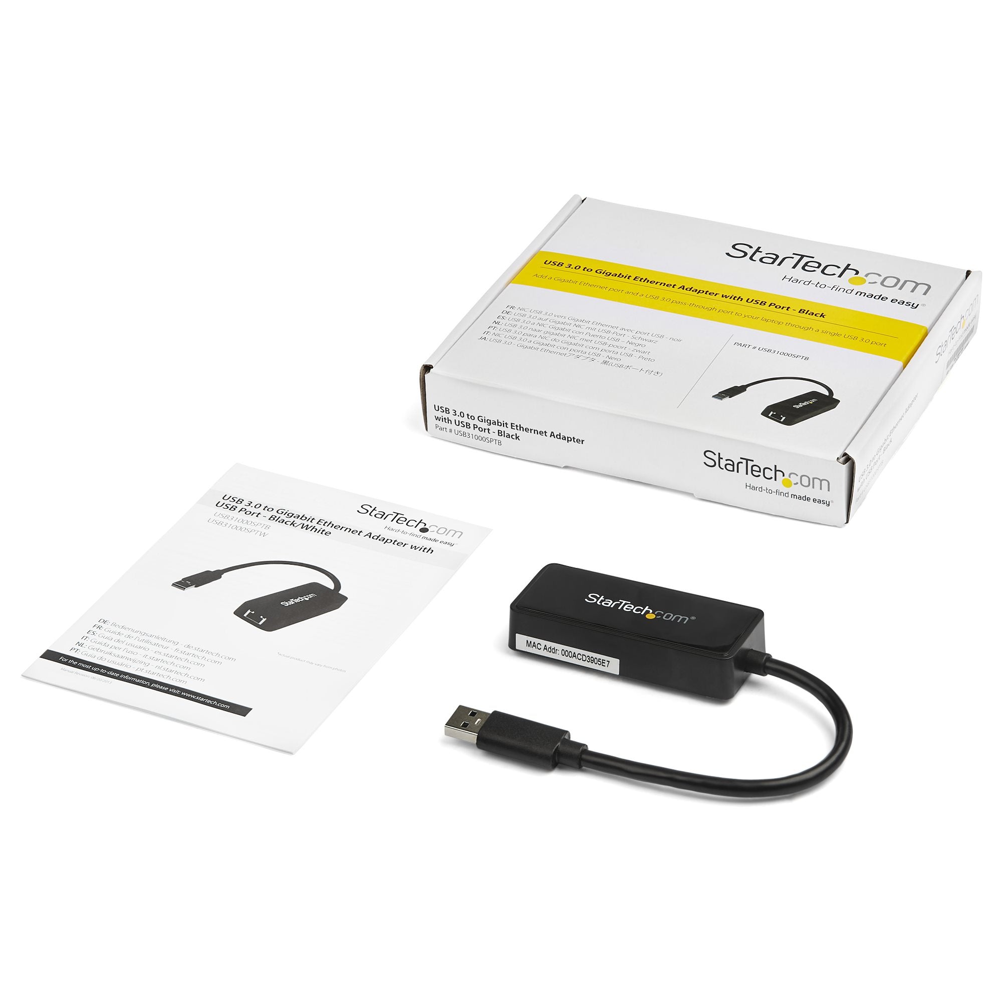 Adapter, USB 3.0 Network Adapter NIC with USB Port, USB to RJ45, USB Passthrough StarTech.com USB31000SPTB 0065030851893|06