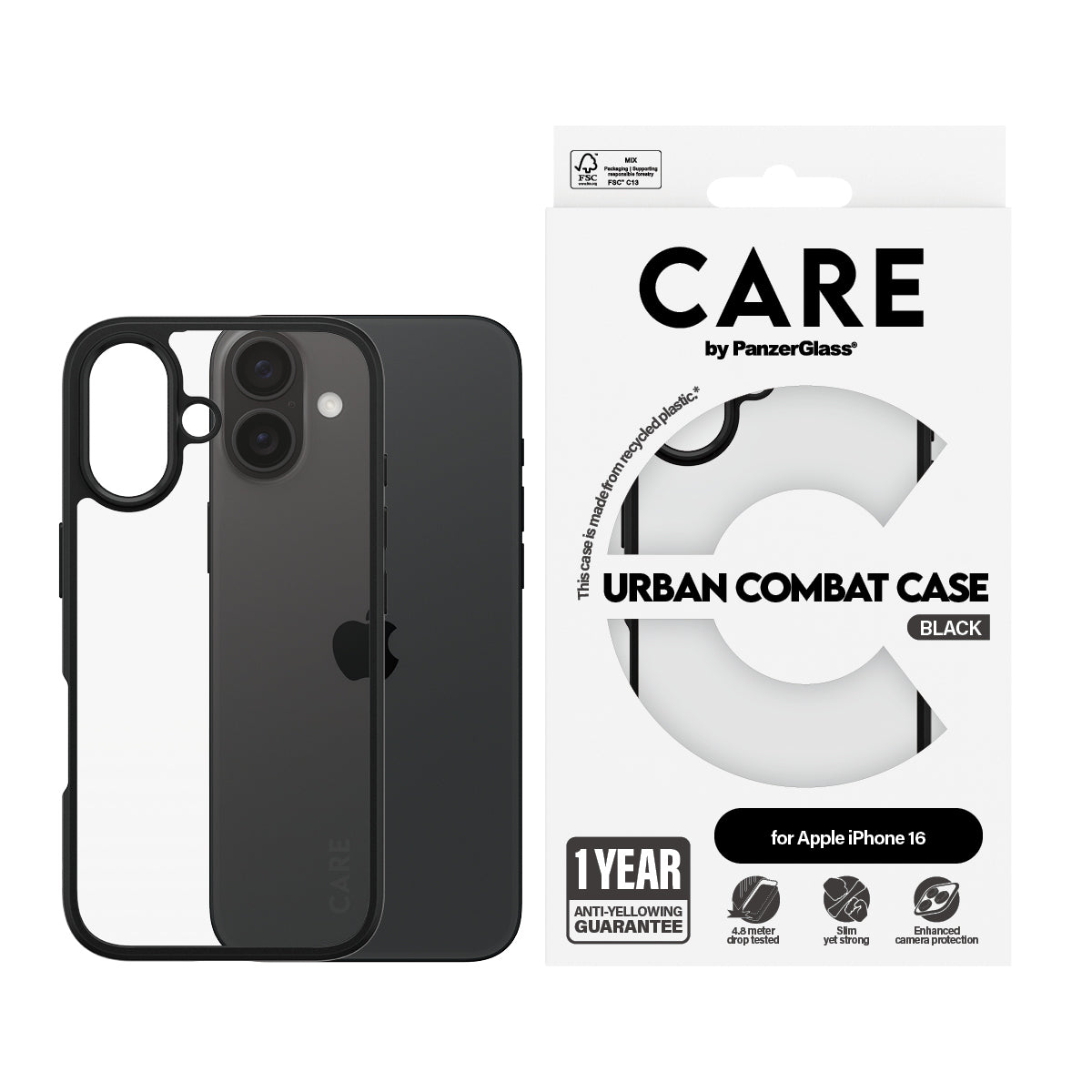 sparent PanzerGlass 1361 5715685004278 Mobiltelefonfodral CARE by PG Urban Combat iPhone16 6.1 www.electricalstuff.se Elec