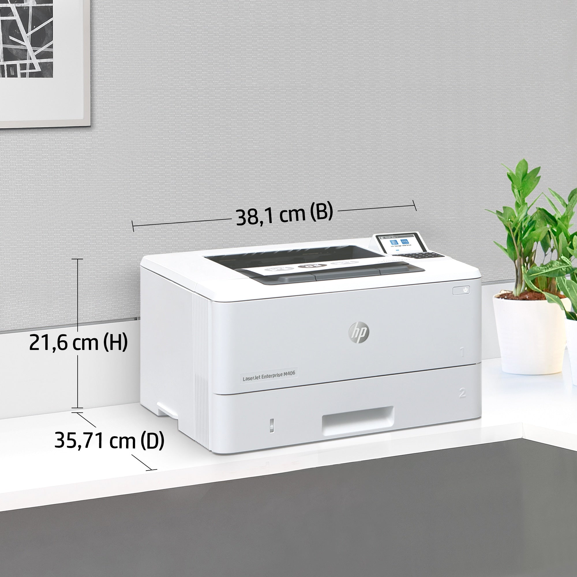 nterprise HP LaserJet Enterprise M406dn, Svartvit, Skrivare för Företag, Utskrift, Kompakt storlek; Hög säkerhet; Dubbelsid