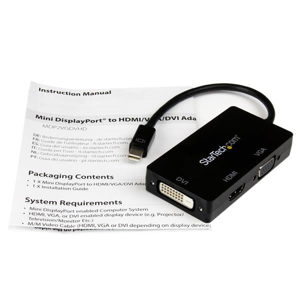 StarTech.com MDP2VGDVHD 0065030854290|065030854290|5054242149084 Videokabeladaptrar A/V-reseadapter: 3-i-1 Mini DisplayPor