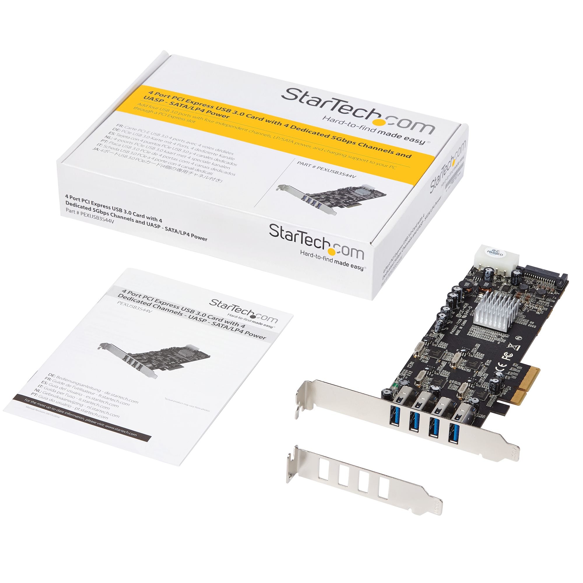 27|5054484566939 Nätverkskort/Adapters PCI Express (PCIe) SuperSpeed USB 3.0-kortadapter med 4 portar och 4 dedicerade kan