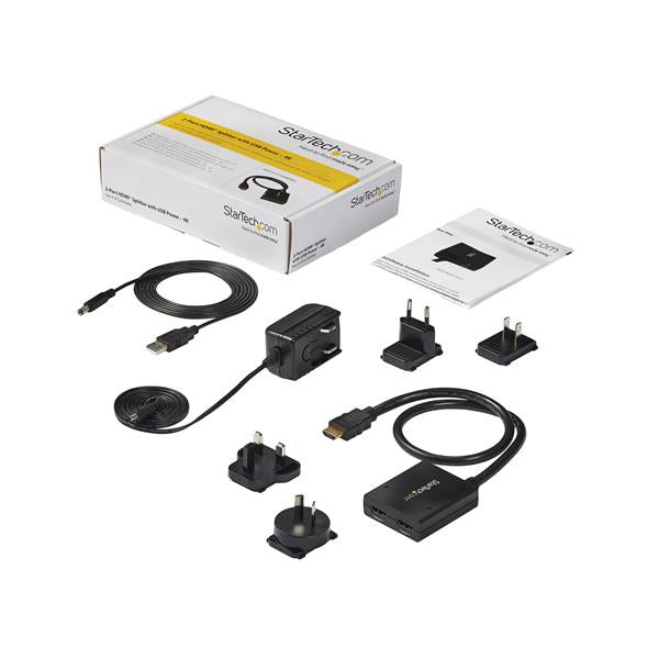 StarTech.com 4K HDMI video-splitter med 2 portar – 1x2 HDMI-splitter – Strömförses via USB eller strömadapter – 4K 30 Hz