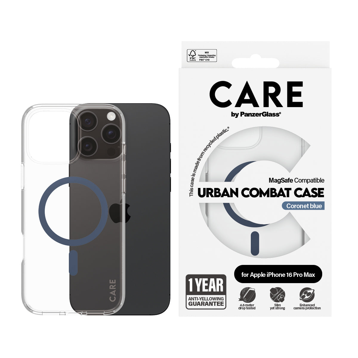 Transparent PanzerGlass 1368 5715685004346 Mobiltelefonfodral CARE by PG Blue MagSafe iPhone16 6.9 Pro www.electricalstuff