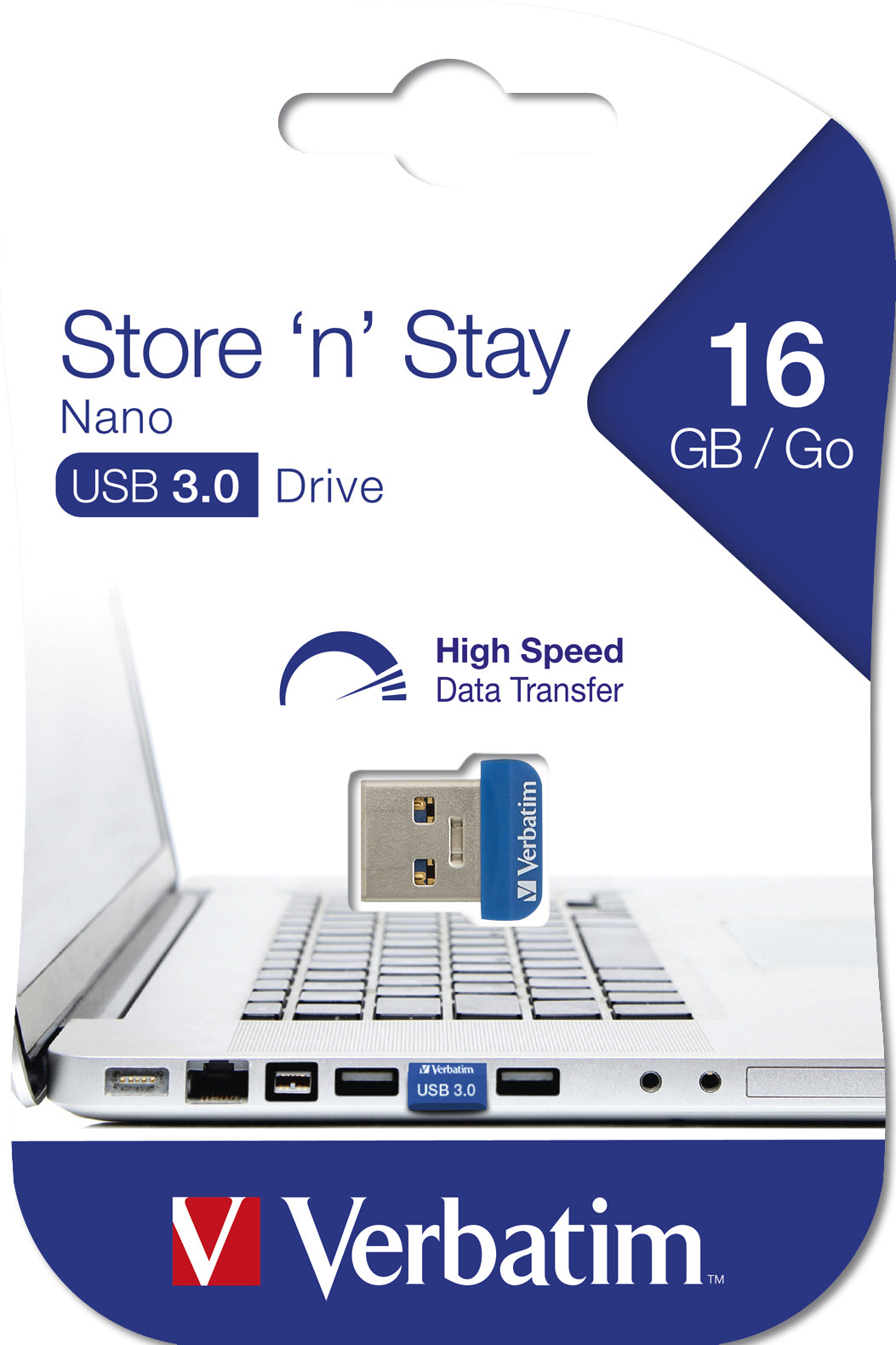 Nano USB-sticka 16 GB USB Type-A 2.0 Blå Verbatim 98709 0023942987093|023942987093 USB-Sticka Store 'n' Stay Nano www.ele