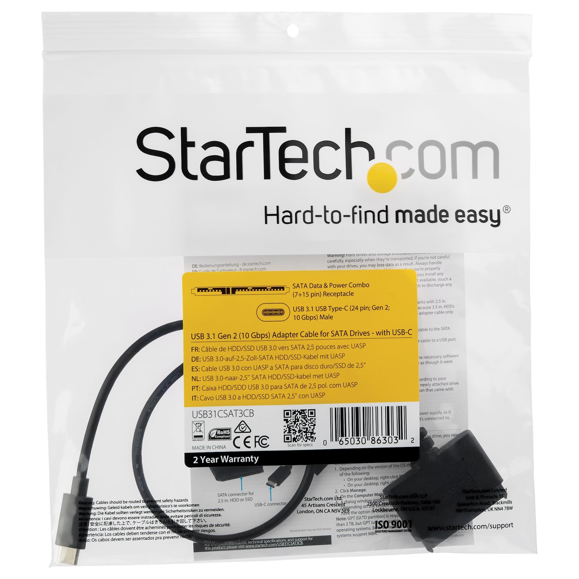 dapterkabel för 2,5" SATA-enheter - med USB-C StarTech.com USB31CSAT3CB 0065030863032|065030863032|4058829182120 Dockningsst