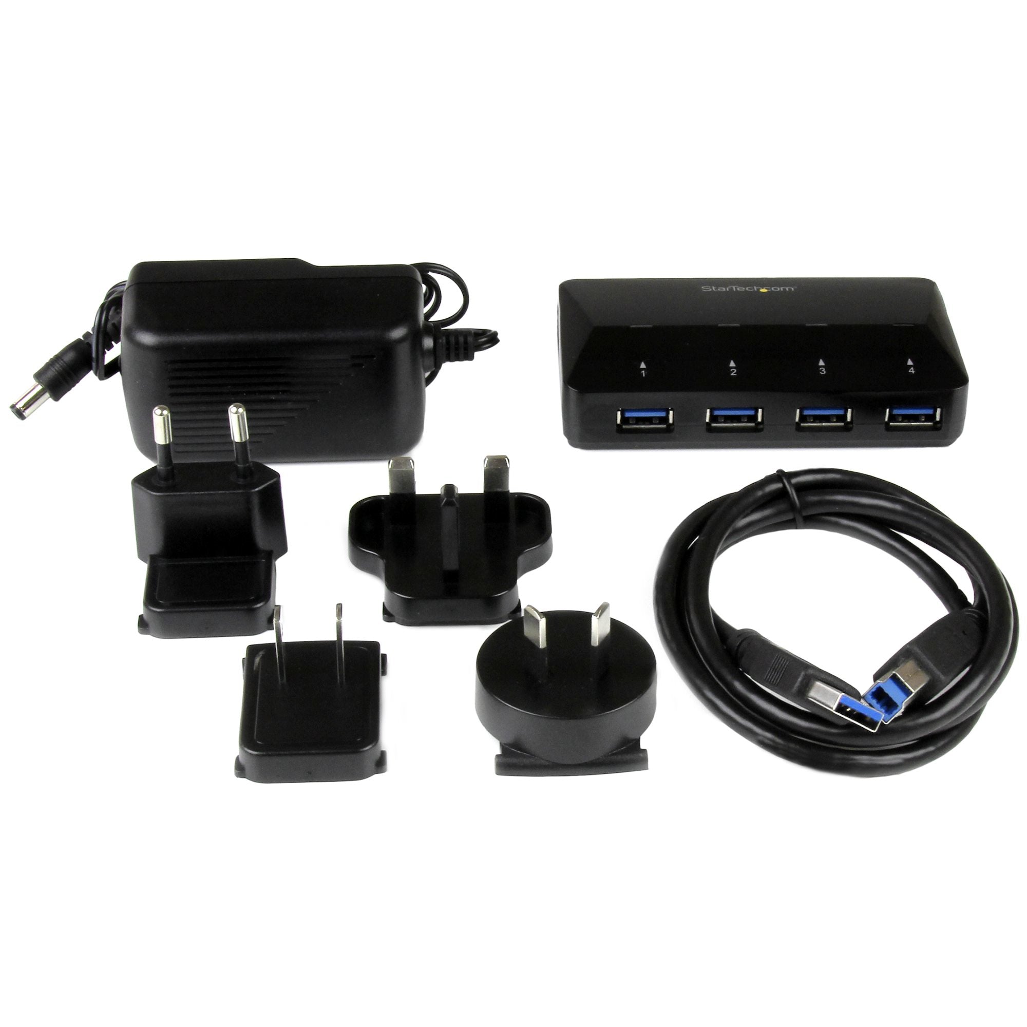 -port StarTech.com ST53004U1C 0065030861700|065030861700 Gränssnittshubbar USB 3.0-hub med 4 portar plus dedicerad laddnin