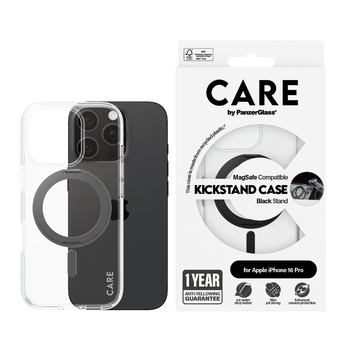ansparent PanzerGlass 1322 5715685003837 Mobiltelefonfodral CARE by PG BLK Kick/MagS iPhone16P 6.3 www.electricalstuff.se