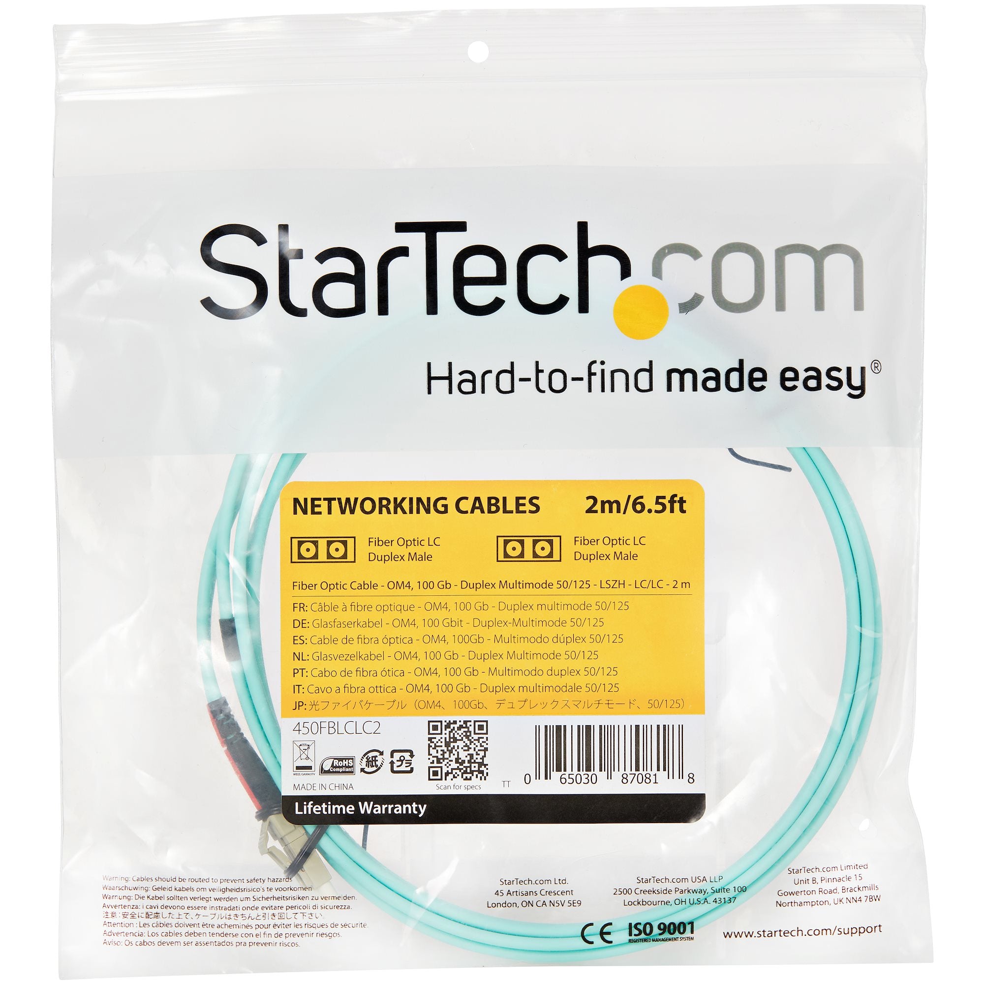 065030870818 InfiniBand och Fiberoptiska Kablar Aqua OM4 Duplex fiberoptisk kabel i multiläge - 100 Gb - 50/125 - LSZH - L