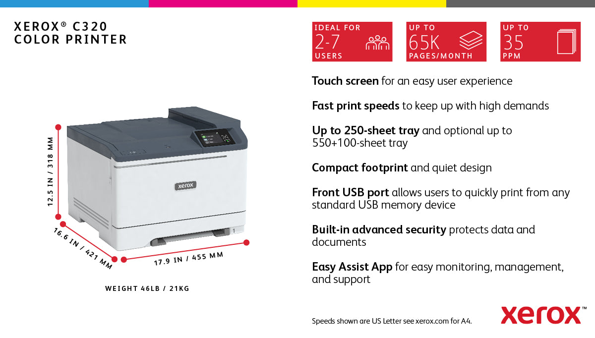 251 ark Xerox C320V_DNI 0095205044317|095205044317|0095205044324|095205044324 Laserskrivare Xerox C320 A4 33 ppm trådlös d