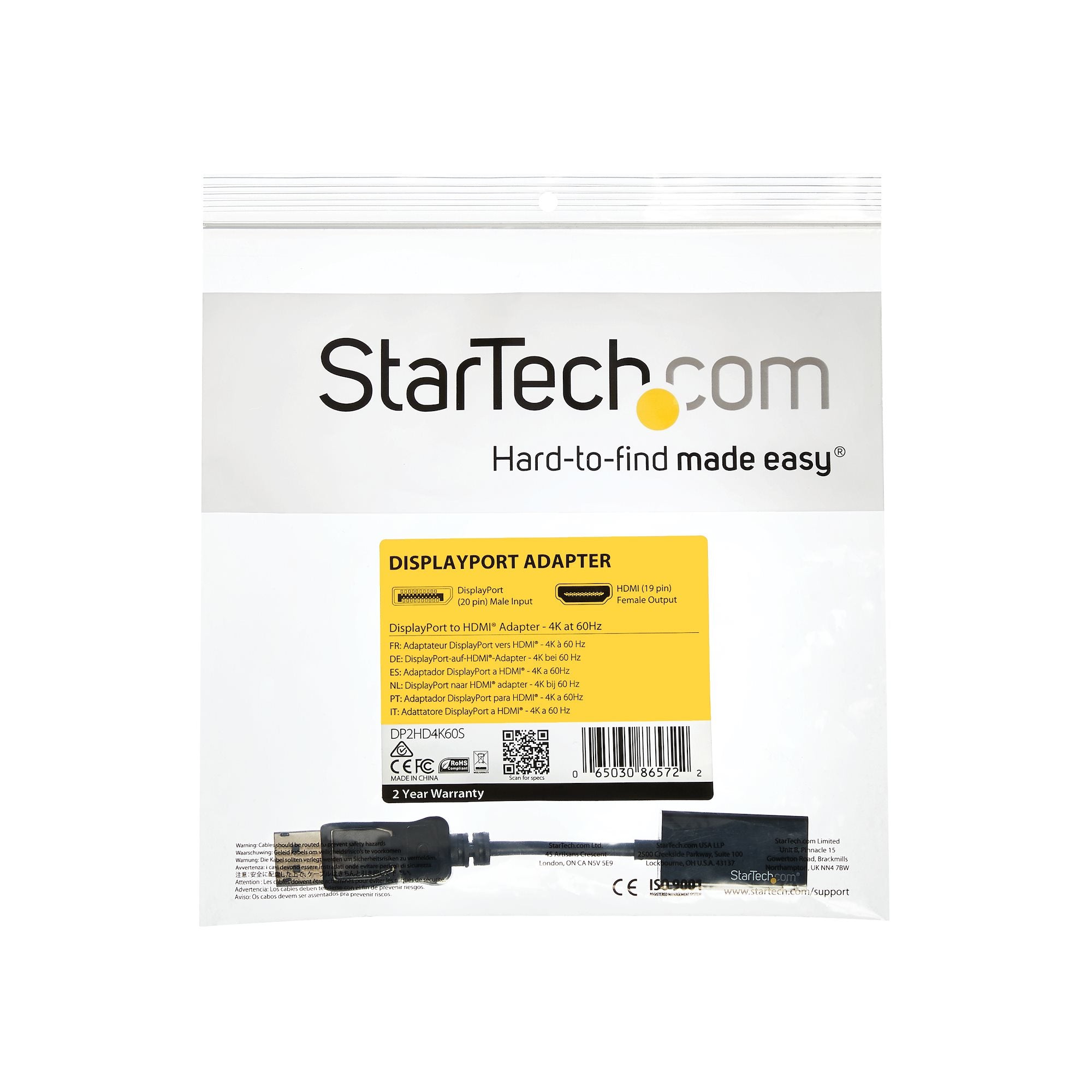 DP2HD4K60S 0065030865722|065030865722 Videokabeladaptrar DisplayPort till HDMI-adapter - 4K 60 Hz www.electricalstuff.se