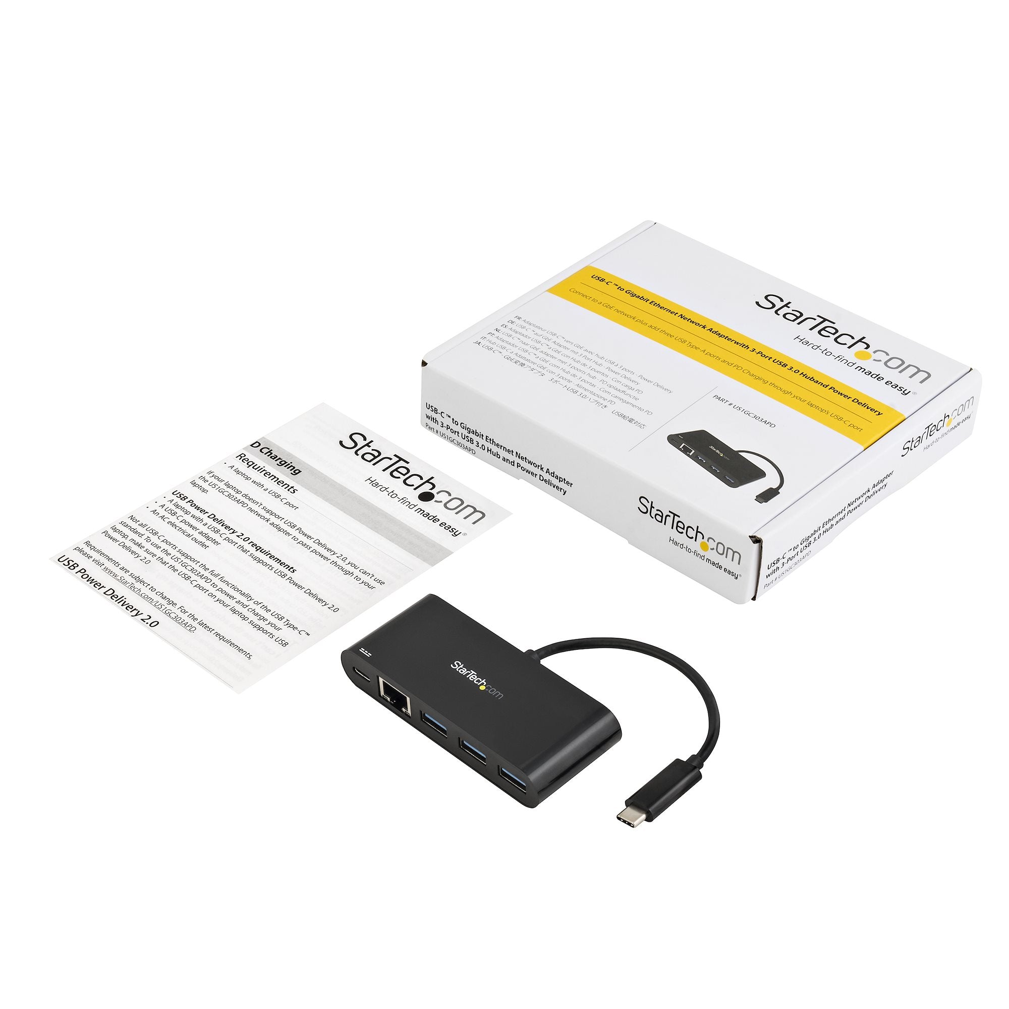 net-adapter med USB 3.0-hubb med 3 portar och Power Delivery www.electricalstuff.se ElectricalStuff.se StarTech.com USB-C