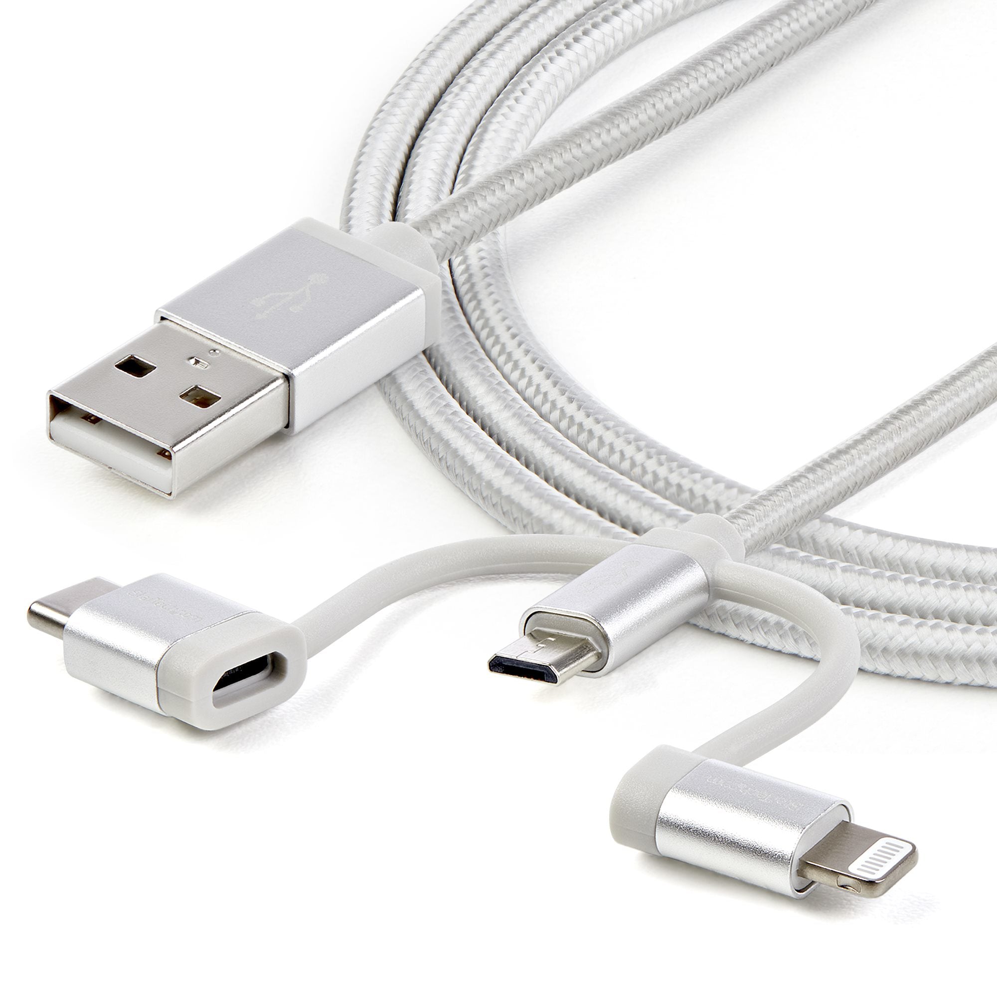 -B - flätad - 1 m StarTech.com LTCUB1MGR 0065030868365|065030868365 USB-Kablar USB-multi-laddningskabel - Lightning, USB-C