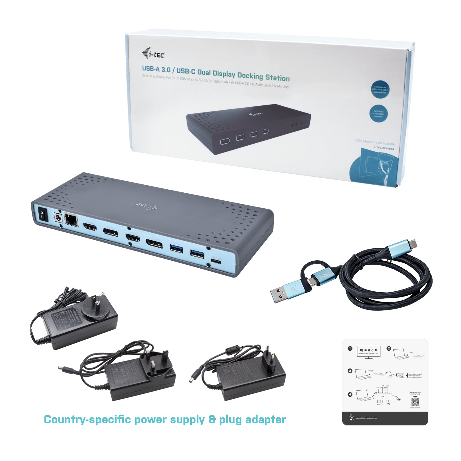 ff.se ElectricalStuff.se i-tec CADUAL4KDOCK dockningsstationer för bärbara datorer Kabel USB 3.2 Gen 1 (3.1 Gen 1) Type-C