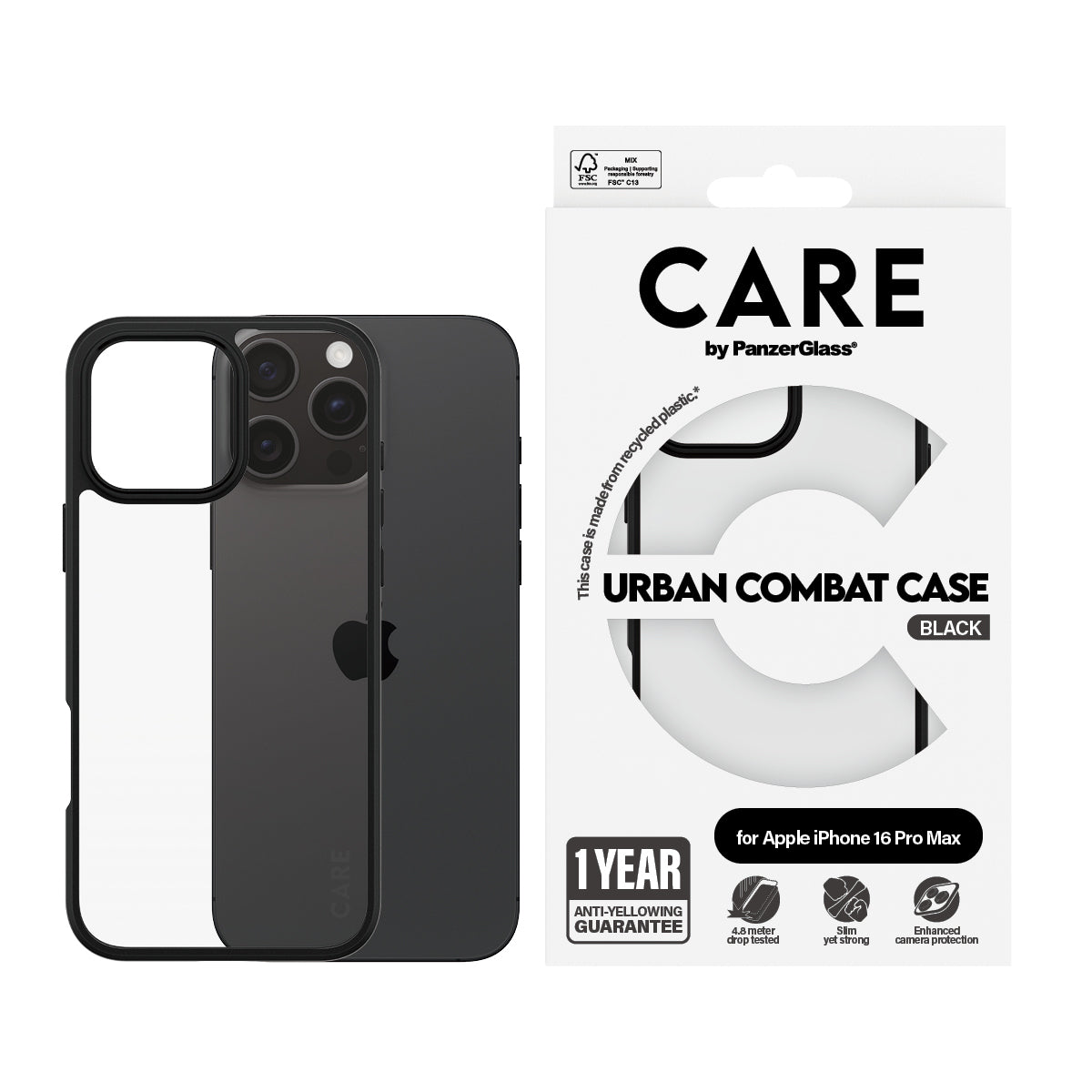 Transparent PanzerGlass 1364 5715685004308 Mobiltelefonfodral CARE by PG Urban Combat iPhone16 6.9 Pro www.electricalstuff