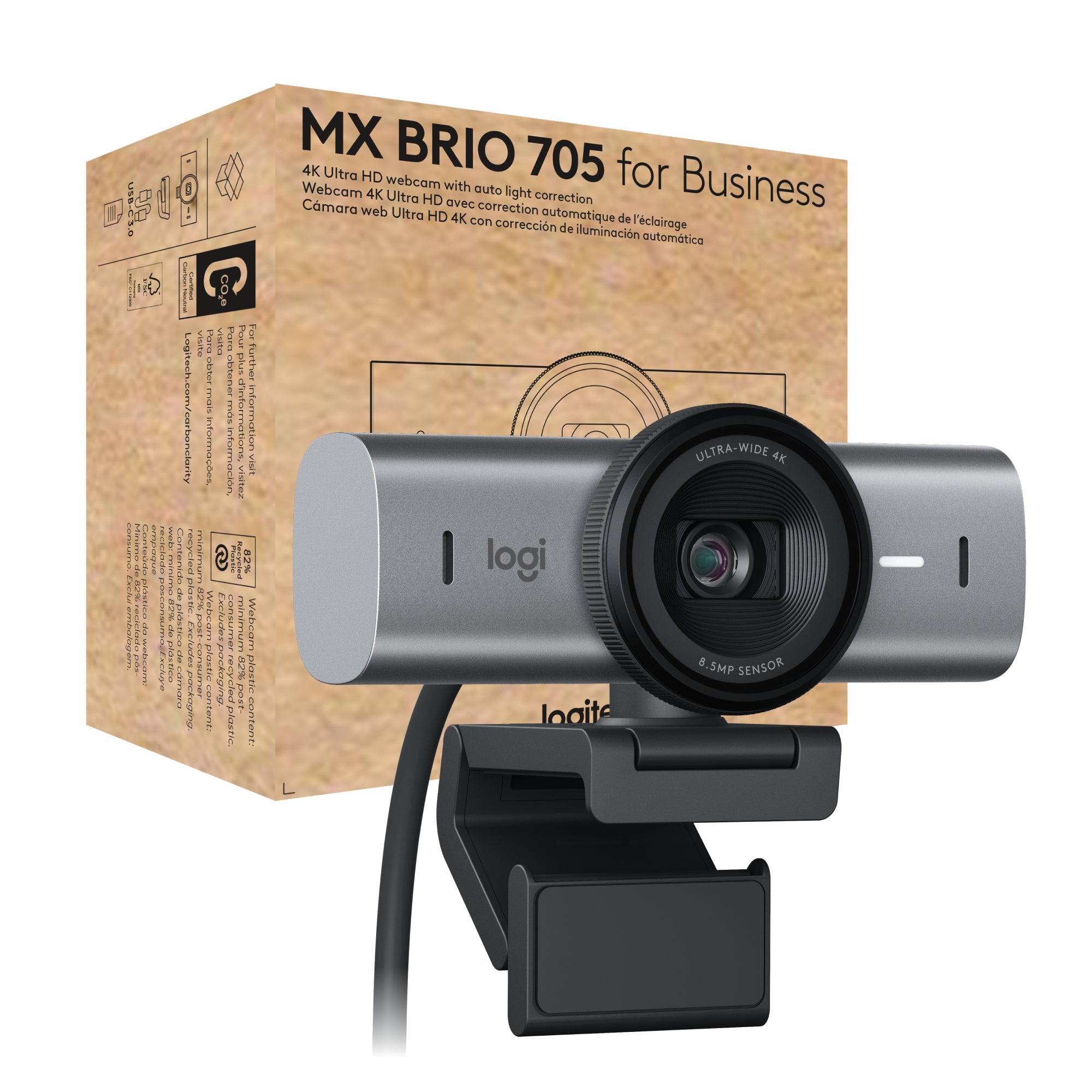 uff.se Logitech MX Brio 705 for Business webbkameror 8,5 MP 4096 x 2160 pixlar USB 3.2 Gen 1 (3.1 Gen 1) Gjuten aluminium,
