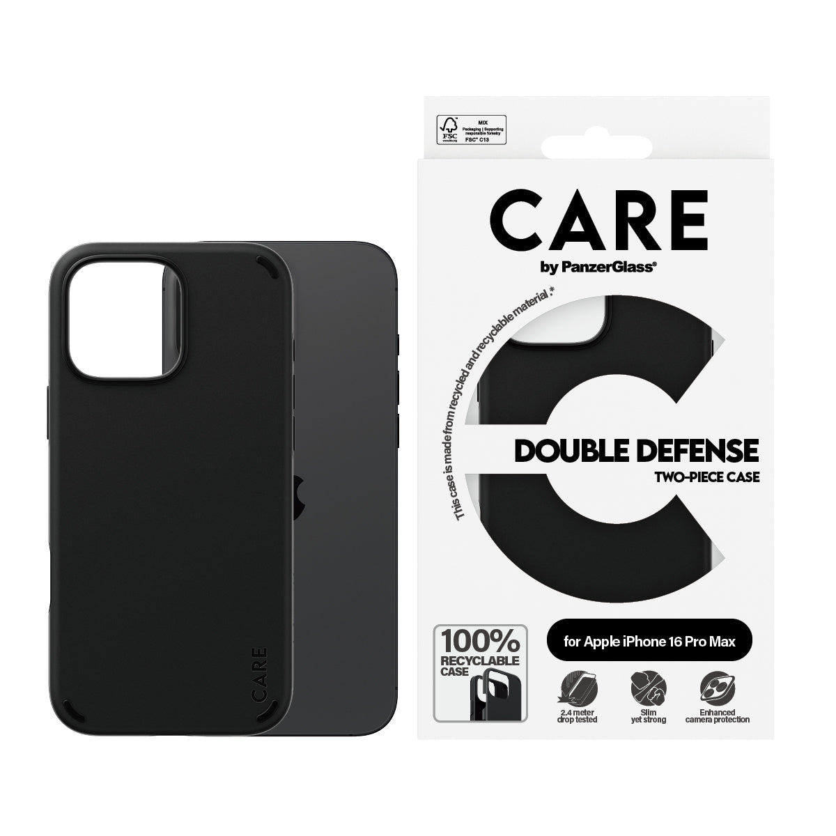 ransparent PanzerGlass 1336 5715685003981 Mobiltelefonfodral CARE by PG Dub Def BLK iPhone16 6.9 Pro www.electricalstuff.s