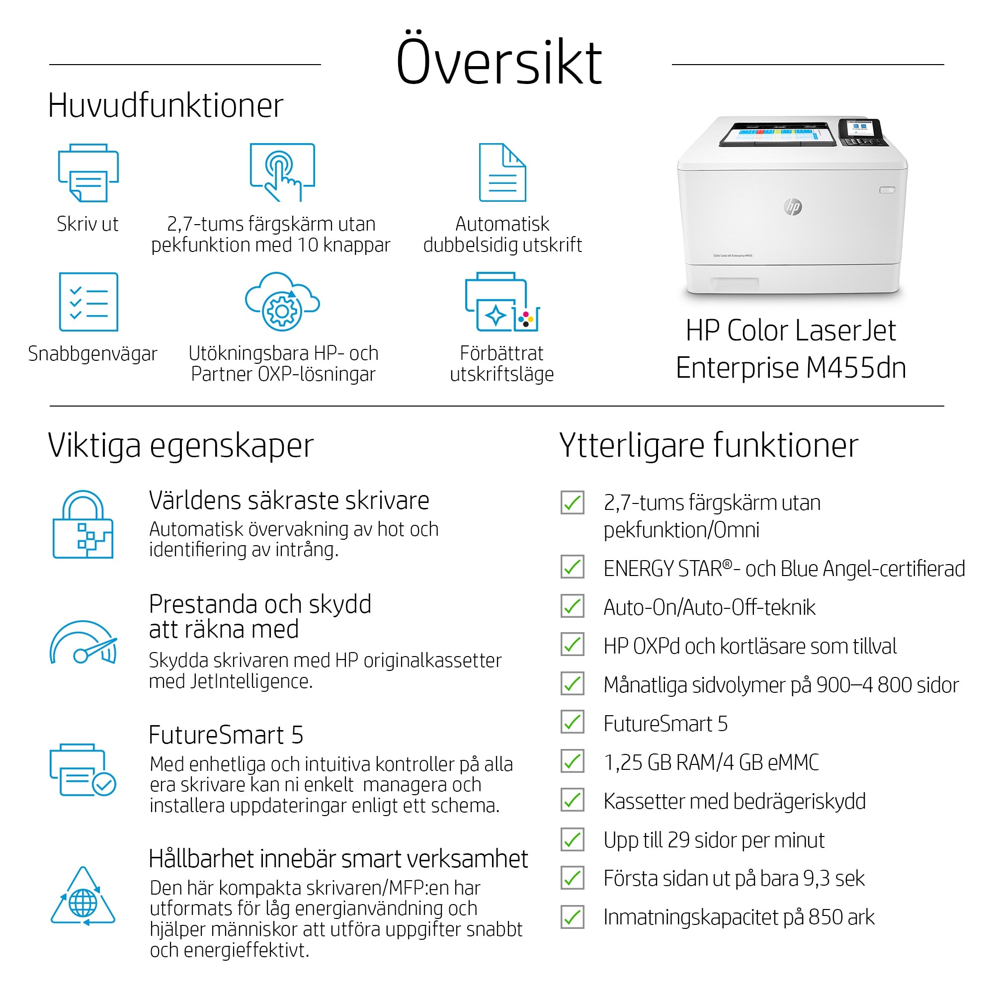 storlek; Hög säkerhet; Energieffektiv; Dubbelsidig utskrift HP 3PZ95A#B19 0193905215898|193905215898 Laserskrivare Color Las