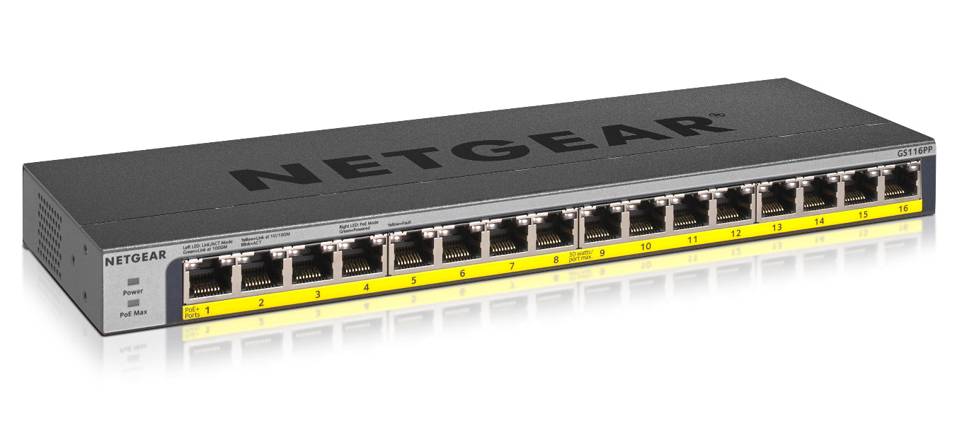 www.electricalstuff.se ElectricalStuff.se NETGEAR GS116PP Ohanterad Gigabit Ethernet (10/100/1000) Strömförsörjning via Et