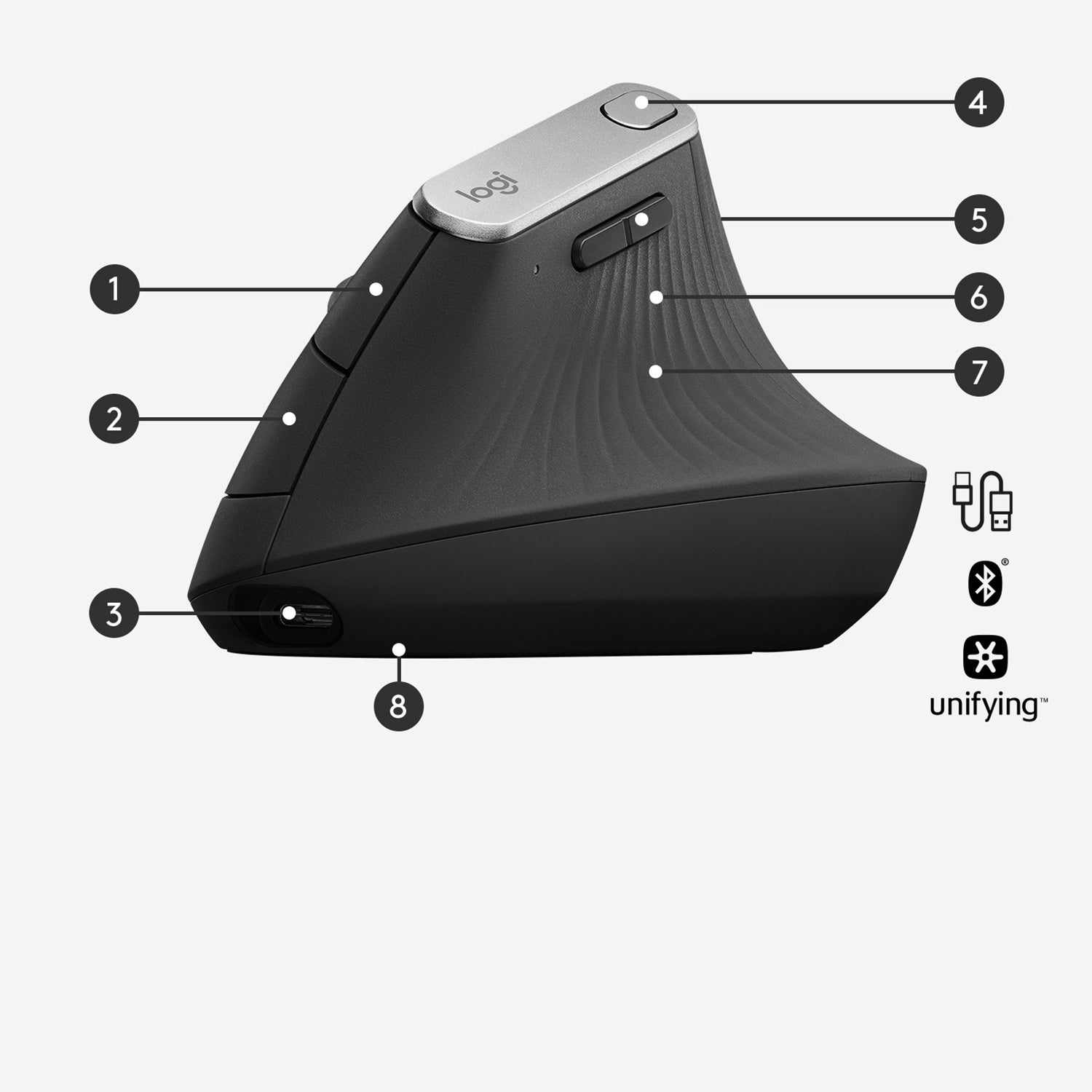 MX Vertical datormöss Kontor högerhand Trådlös RF + Bluetooth Optisk 4000 DPI Logitech 910-005448 5099206081901 Datormöss
