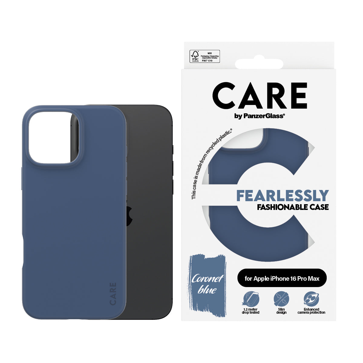 ent PanzerGlass 1404 5715685004667 Mobiltelefonfodral CARE by PG Blue iPhone16 6.9 Pro www.electricalstuff.se ElectricalSt