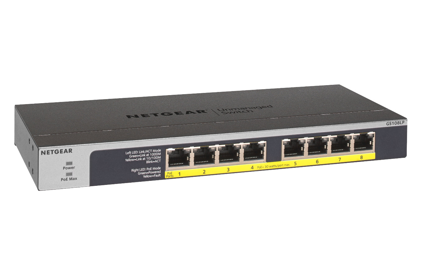 stuff.se ElectricalStuff.se NETGEAR GS108LP Ohanterad Gigabit Ethernet (10/100/1000) Strömförsörjning via Ethernet (PoE) s