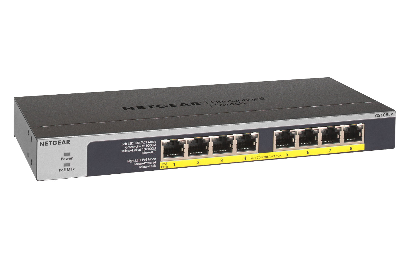 thernet (PoE) stöd 1U Svart, Grå NETGEAR GS108LP-100EUS 0606449134971|606449134971 Nätverksswitchar GS108LP www.electrical