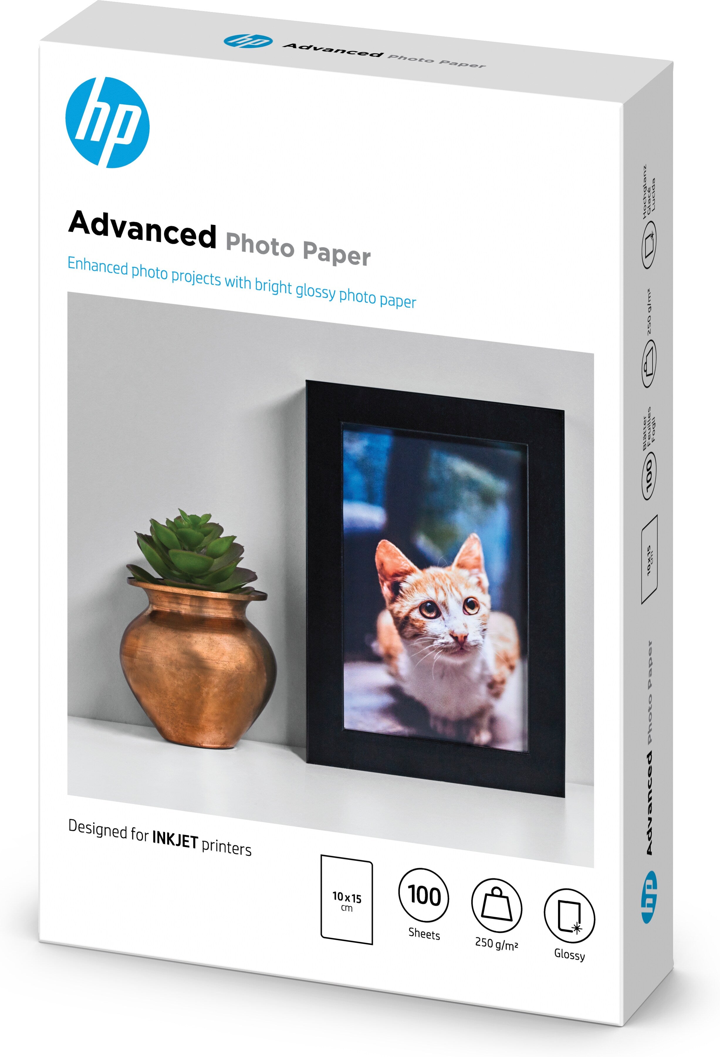 HP Q8692A 0882780349605|882780349605 Fotopapper Advanced Photo Paper, glättat, 250 g/m2, 10 x 15 cm (101 x 152 mm), 100 ar