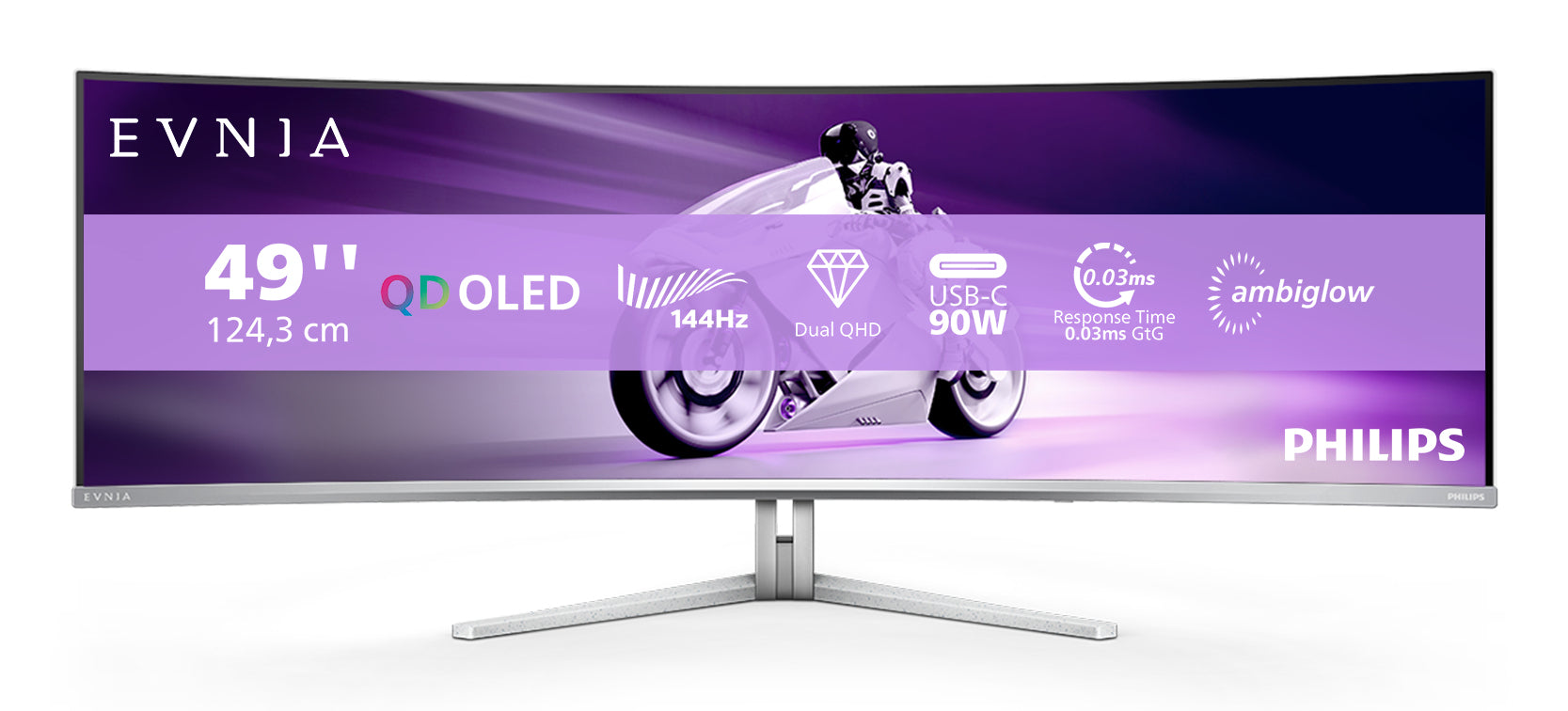 Stuff.se Philips Evnia 8000 49M2C8900L/00 platta pc-skärmar 124,2 cm (48.9") 5120 x 1440 pixlar Dual QHD QD-OLED Vit Phili