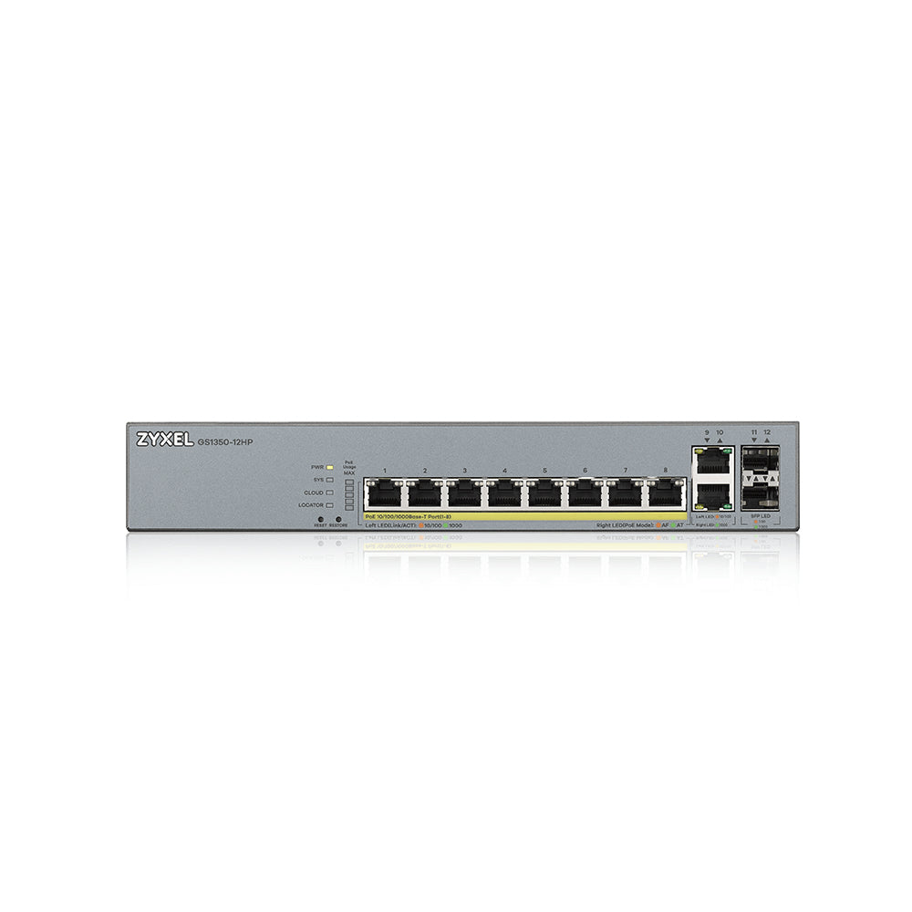 /1000) Strömförsörjning via Ethernet (PoE) stöd Grå Zyxel GS1350-12HP-EU0101F 4718937604388 Nätverksswitchar GS1350-12HP-E