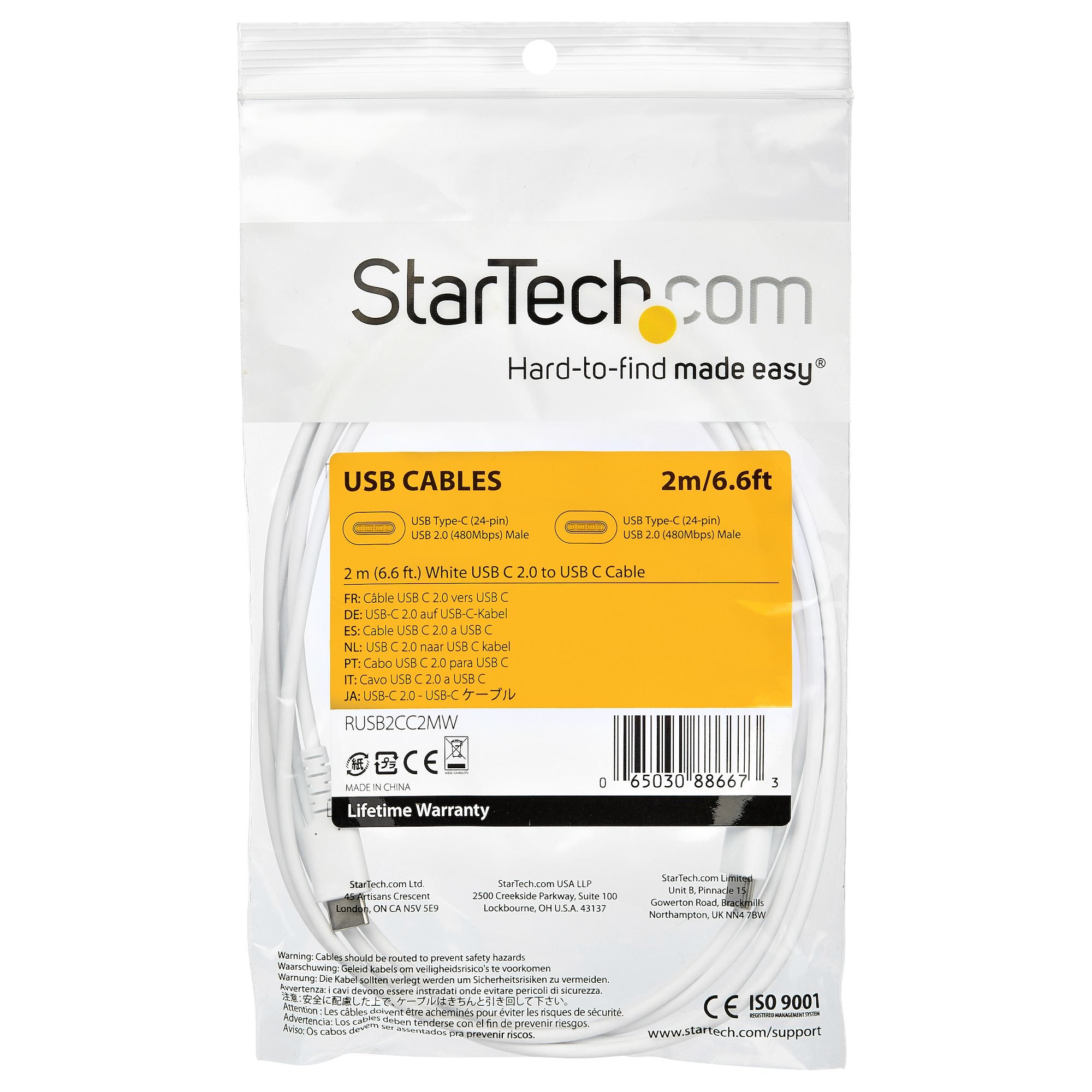 om RUSB2CC2MW 0065030886673|065030886673 USB-Kablar 2 m USB-C-kabel - vit www.electricalstuff.se ElectricalStuff.se