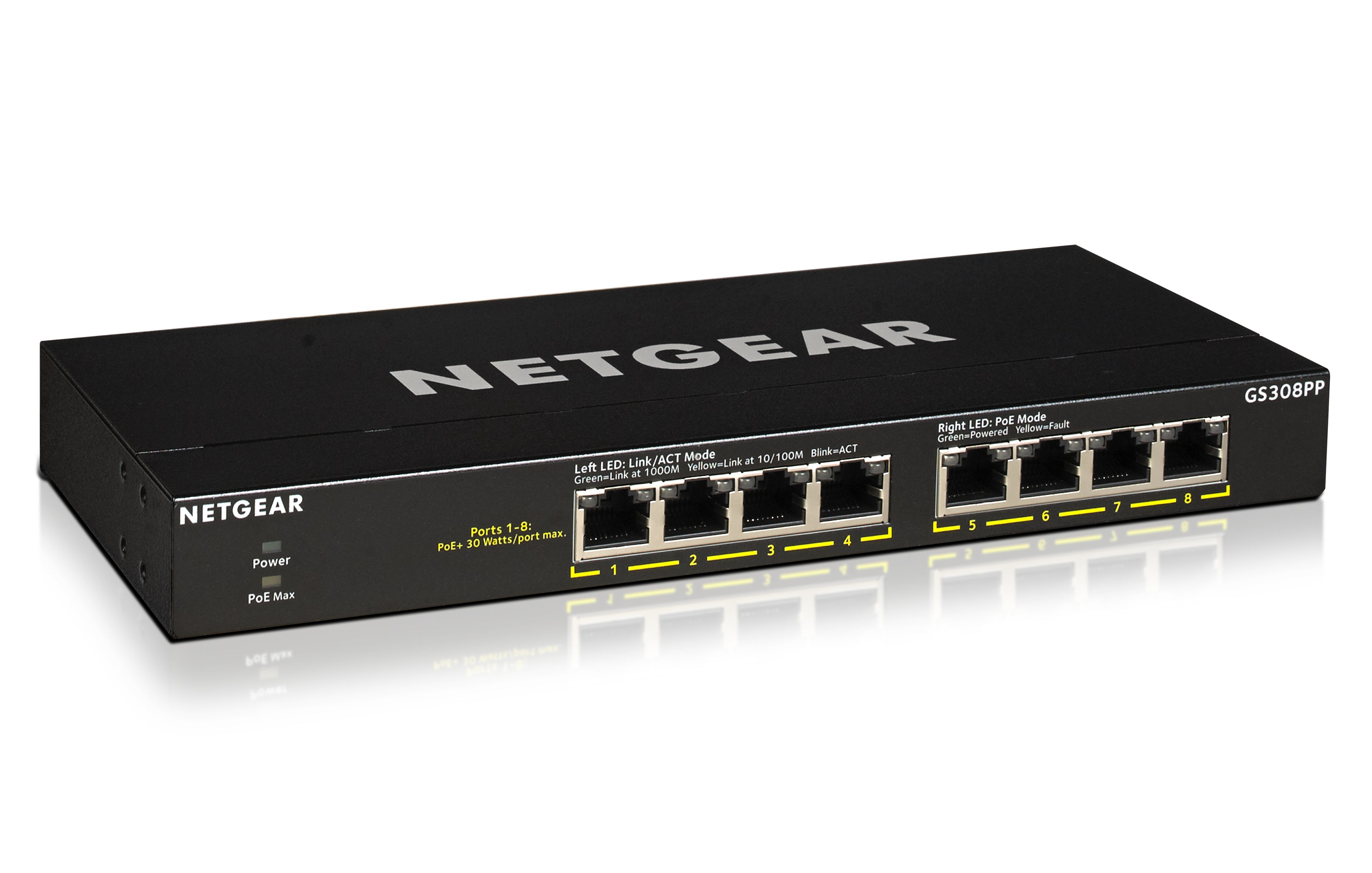 ElectricalStuff.se NETGEAR GS308PP Ohanterad Gigabit Ethernet (10/100/1000) Strömförsörjning via Ethernet (PoE) stöd Svar