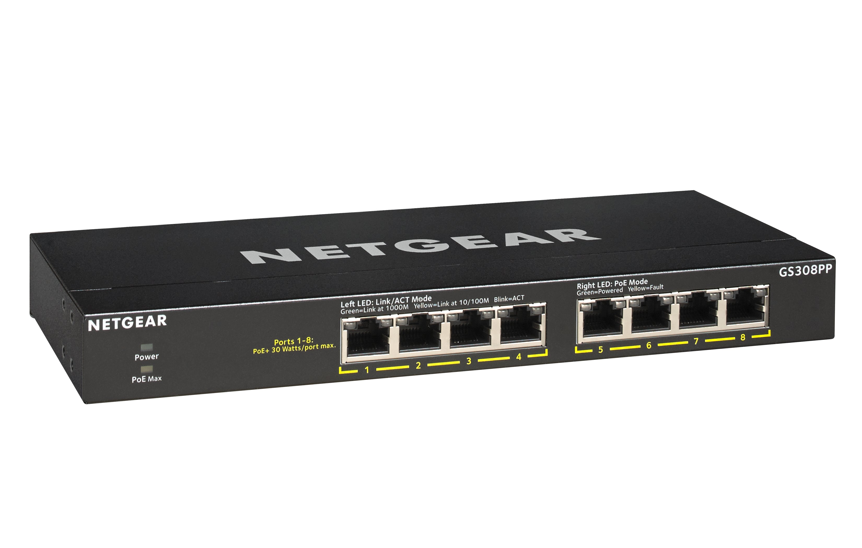 ETGEAR GS308PP Ohanterad Gigabit Ethernet (10/100/1000) Strömförsörjning via Ethernet (PoE) stöd Svart NETGEAR GS308PP-100EU