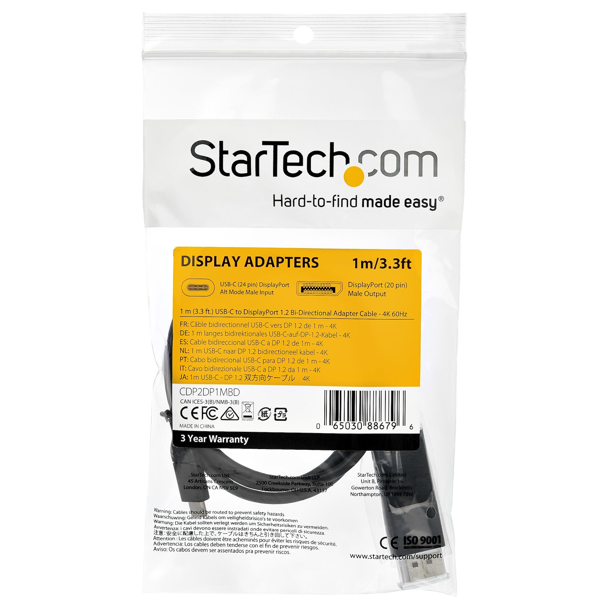 icalStuff.se StarTech.com 1 m USB-C till DisplayPort 1.2-kabel - dubbelriktad StarTech.com CDP2DP1MBD 0065030886796|065030