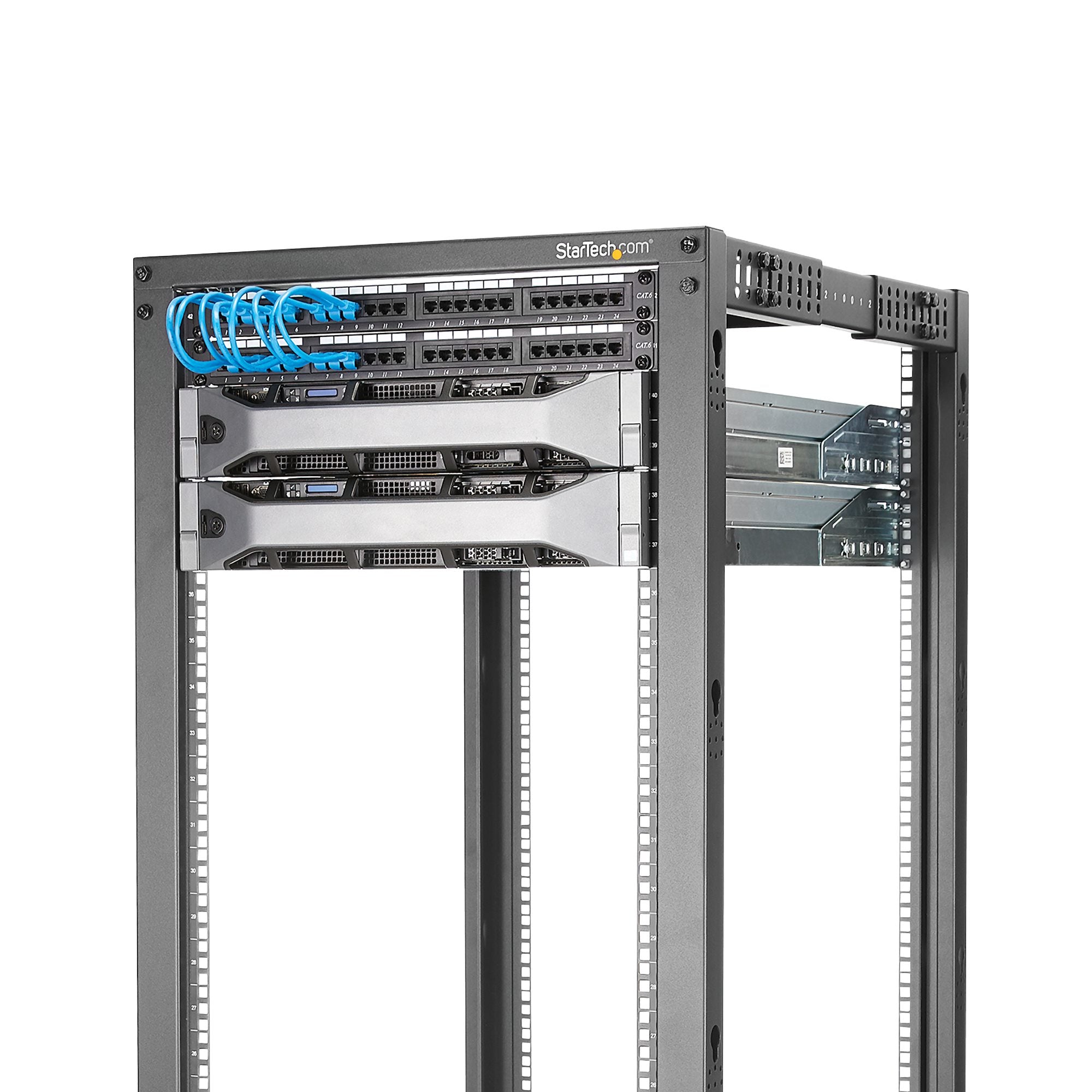 58519|4058829150556 Rack 25U-serverrack med öppen ram - 4 stolpar justerbart djup (56,0 cm till 101,7cm) rack för nätverks