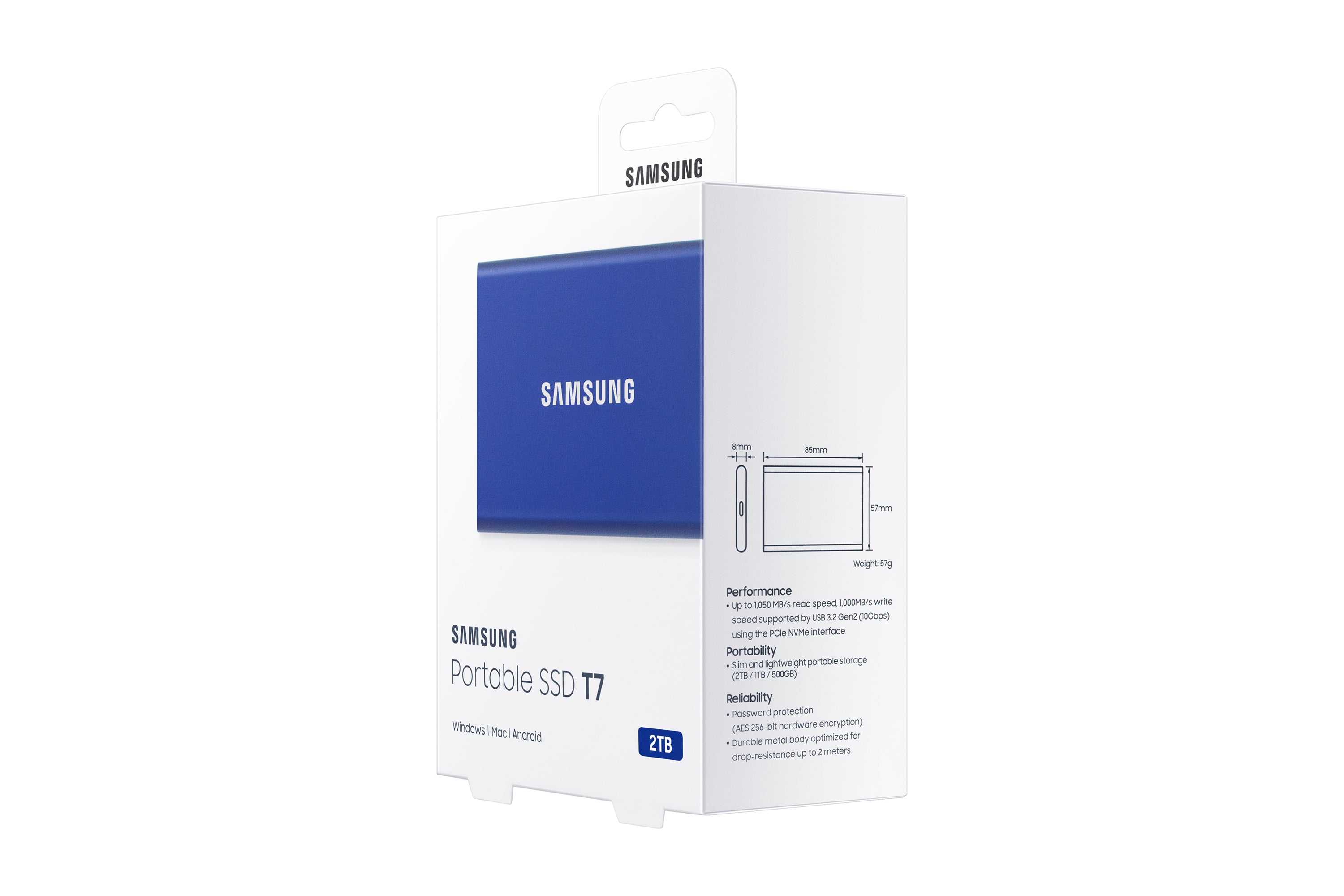 terna SSD-Hårddiskar Portable SSD T7 www.electricalstuff.se ElectricalStuff.se Samsung Portable SSD T7 2 TB USB Type-C 3