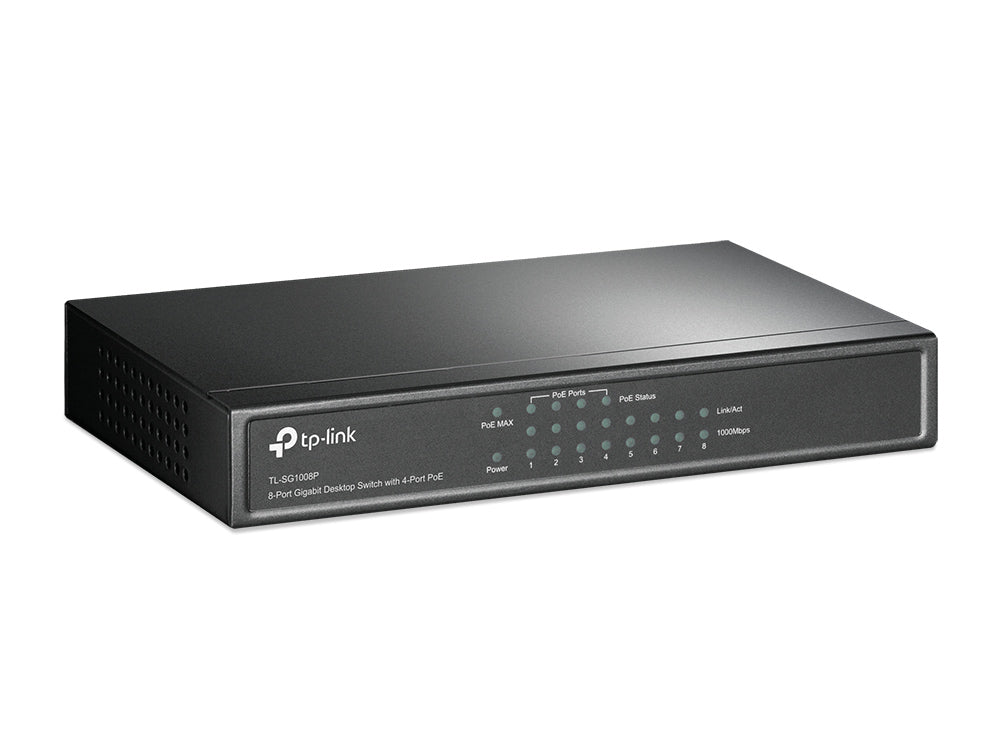 römförsörjning via Ethernet (PoE) stöd Hasselnöt TP-Link TL-SG1008P 5055309620348|5054533474277|0163120911806|163120911806 N