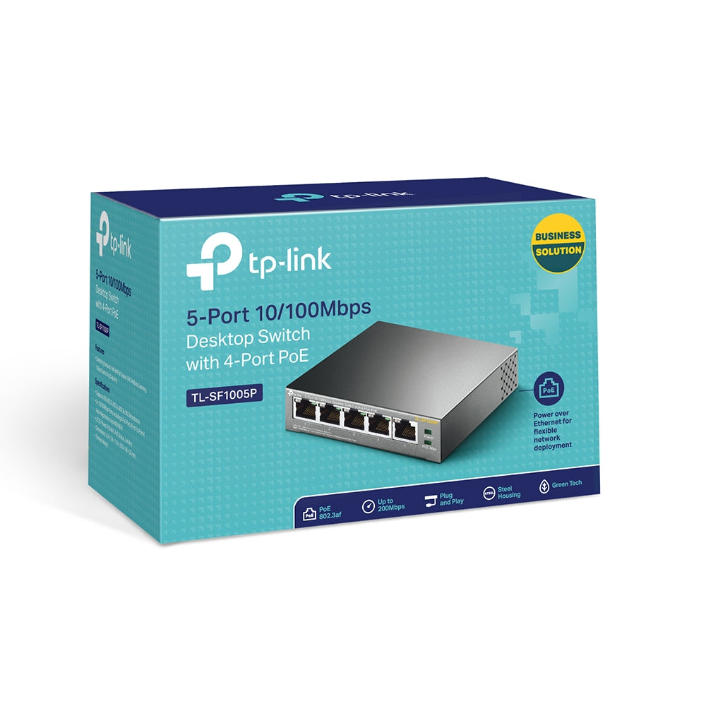 char Ohanterad Fast Ethernet (10/100) Strömförsörjning via Ethernet (PoE) stöd Svart TP-Link TL-SF1005P Nätverksswitchar