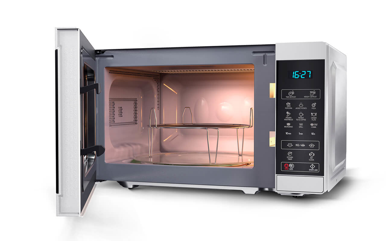 C-MG02E-S mikrovågsugn Svart, Stål Kombinationsmikrovågsugn Bänkdiskmaskin 20 l 800 W Sharp YC-MG02E-S 4974019966502 Mikrovå