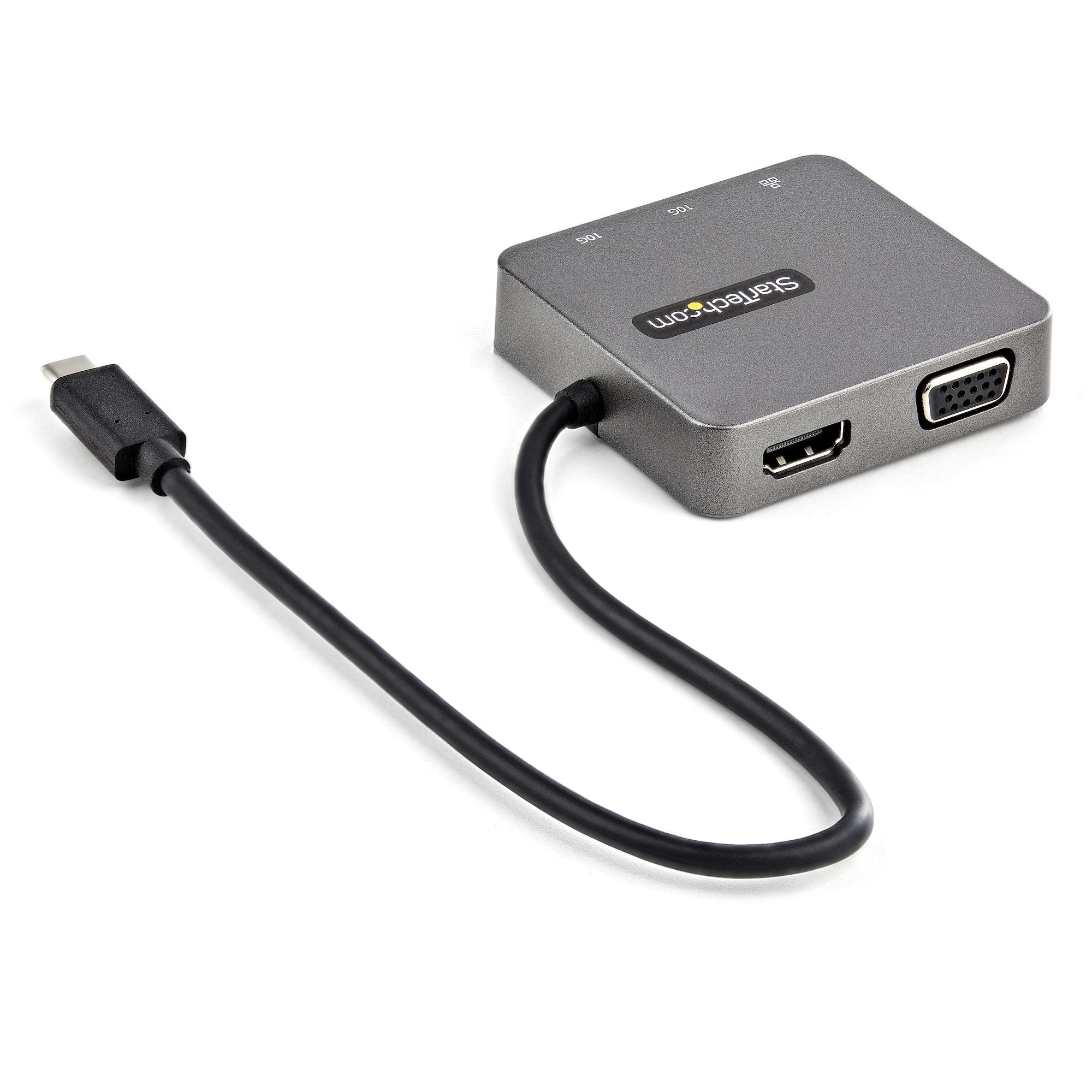 n - USB-C till 4K HDMI eller 1080p VGA-video - 10 Gbit/s USB-A USB-C, GbE - Bärbar resedocka för bärbar dator - Fungerar med