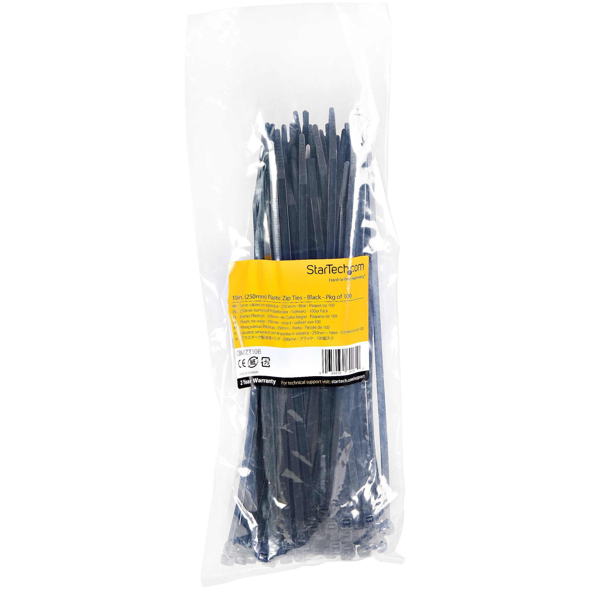 /UL listad, 100-pack - svart StarTech.com CBMZT10B 0065030890649|065030890649 Buntband 25cm kabelkopplingar - 4mm bred, 68